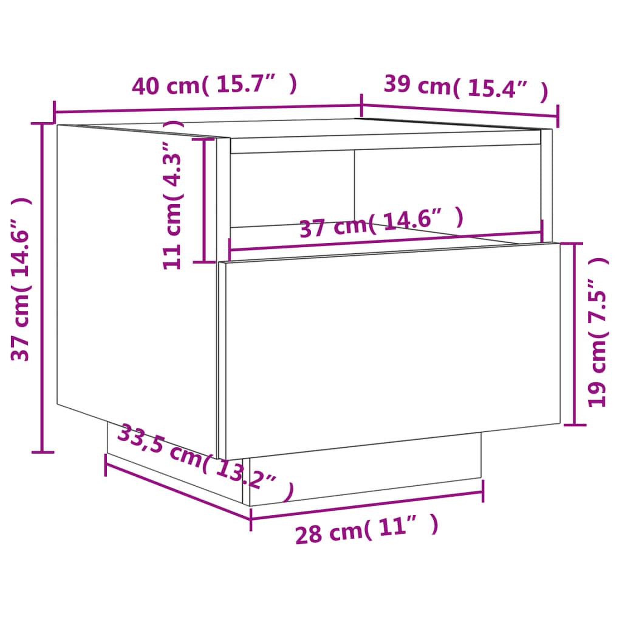 Voir la diapositive 6 : VIDAXL Table de chevet avec lumieres LED chene fume 40x39x37 cm