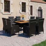 VIDAXL Ensemble a manger de jardin 9 pcs Resine tressee et acacia Noir