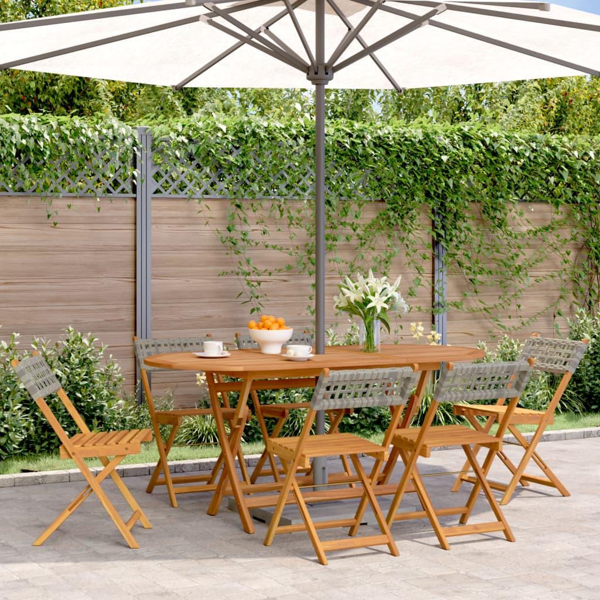 VIDAXL Chaises de jardin pliantes lot de 6 gris poly rotin bois massif