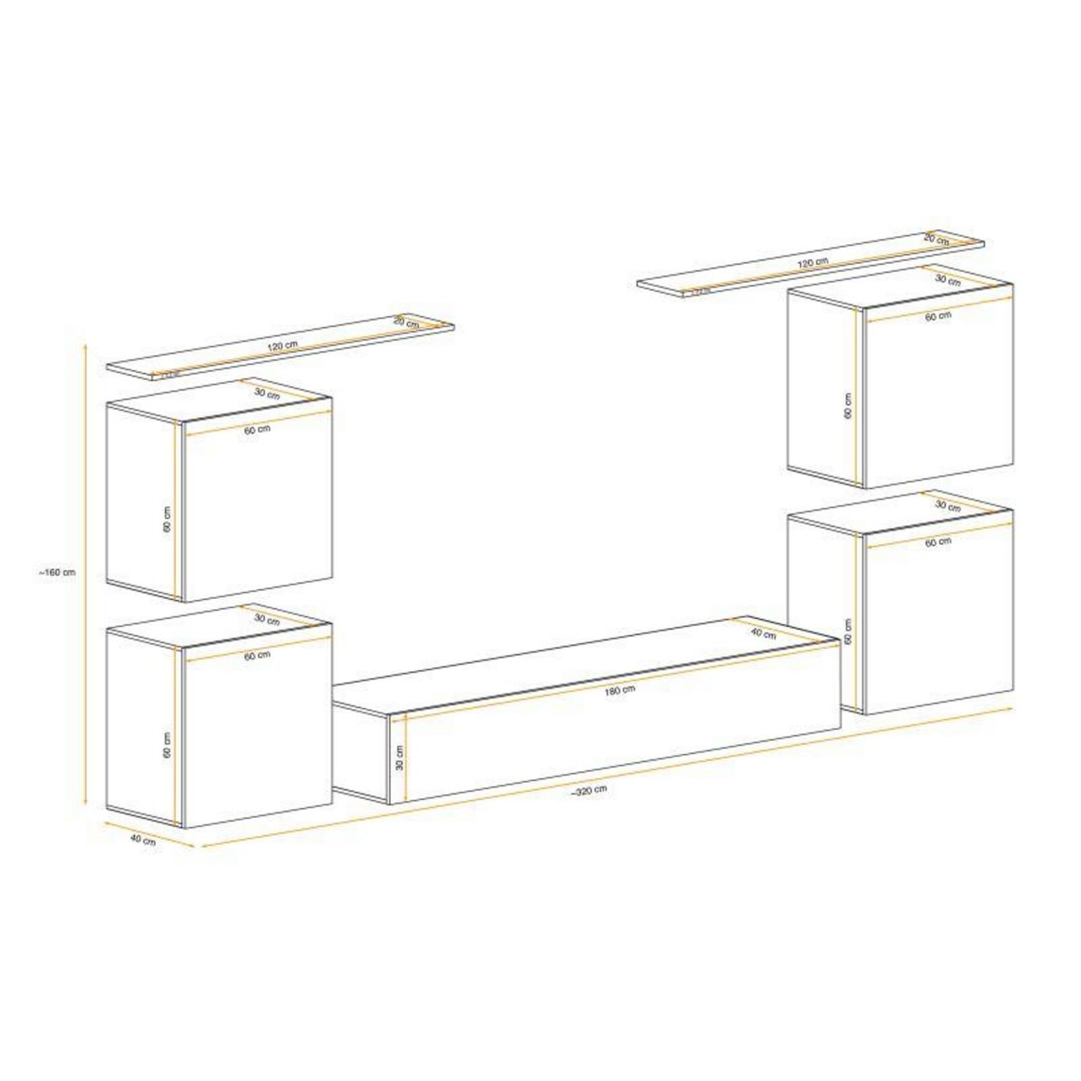 Paris Prix Meuble TV Mural Design  Switch IV  320cm Noir & Blanc