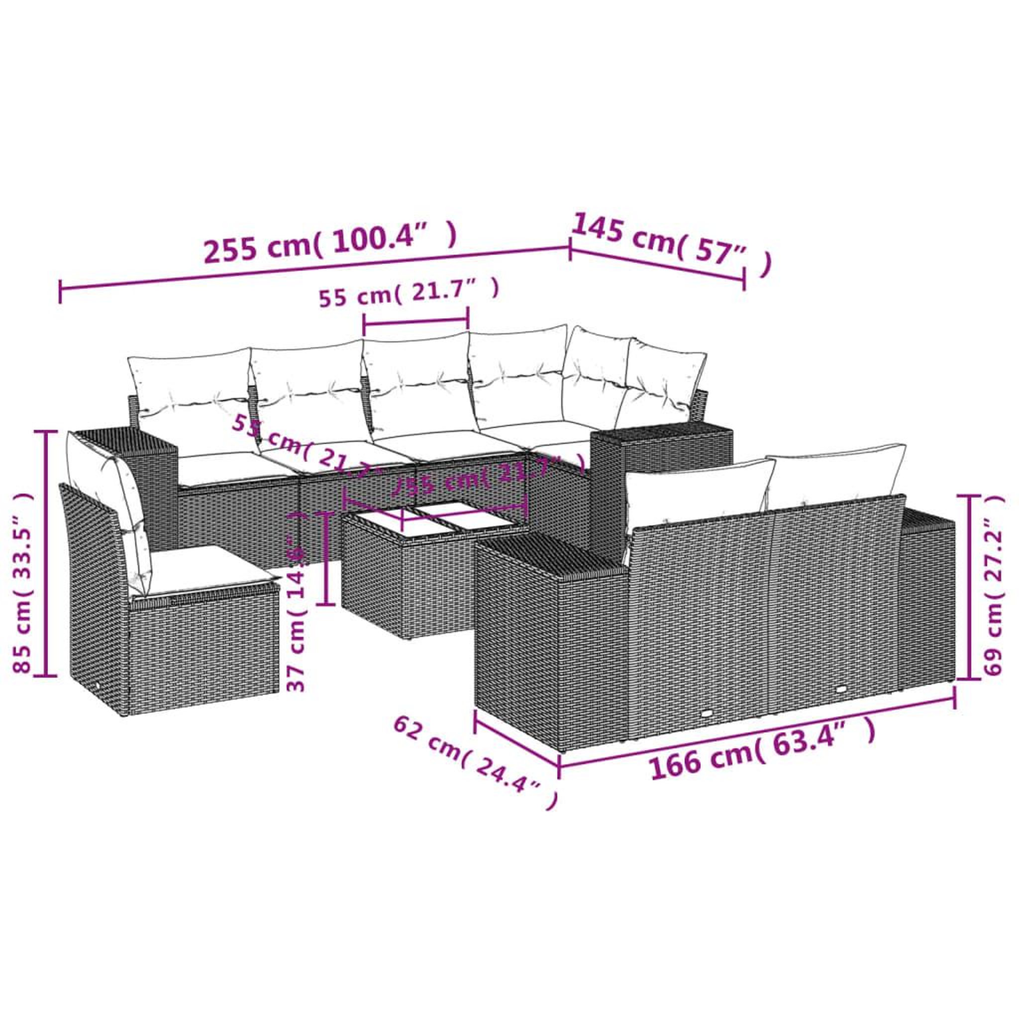Voir la diapositive 3 : VIDAXL Salon de jardin avec coussins 9 pcs marron resine tressee