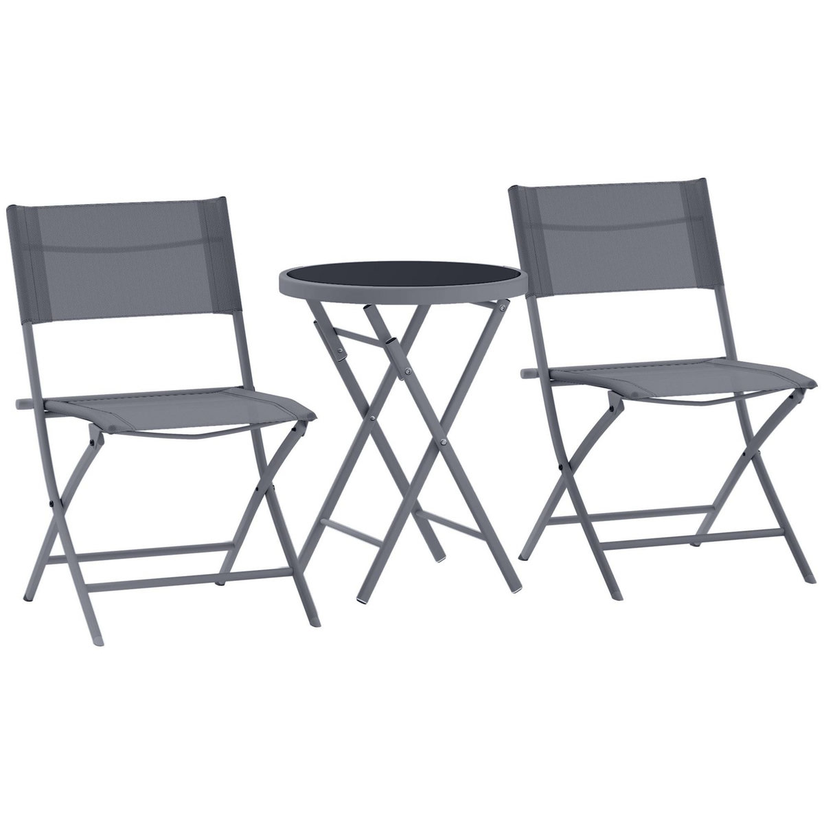 OUTSUNNY Ensemble jardin 2 personnes pliable - ensemble bistrot de jardin 3 pièces - métal époxy gris