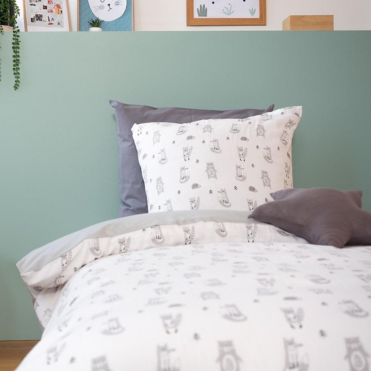 Home collection Parure housse de couette 2pcs 140x200cm 100%gaze de coton 57fils foret