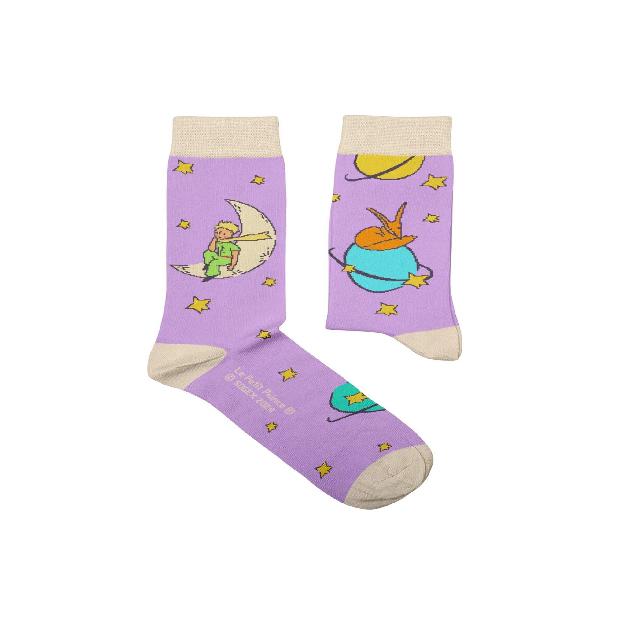 SOCK AFFAIRS Chaussettes planètes violettes, le petit prince. Coloris disponibles : Violet