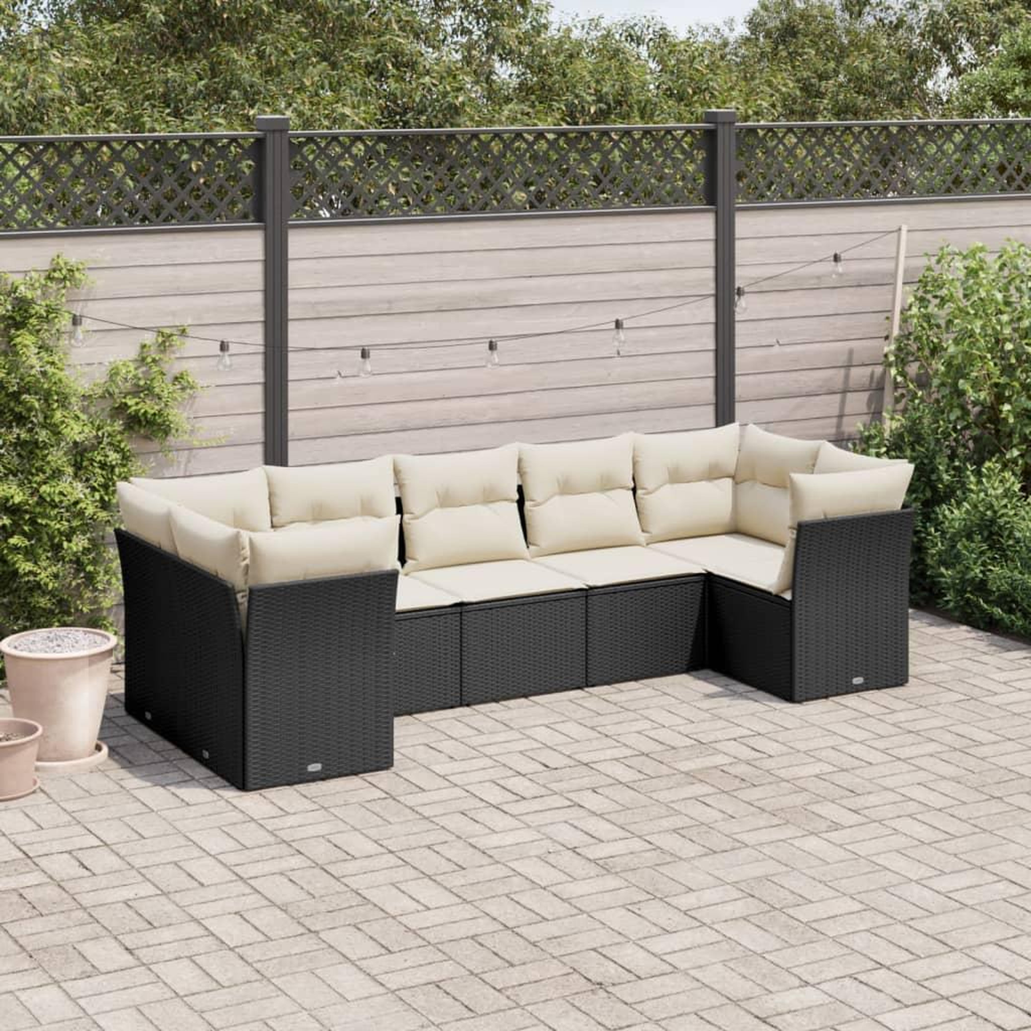 VIDAXL Salon de jardin 7 pcs avec coussins noir resine tressee