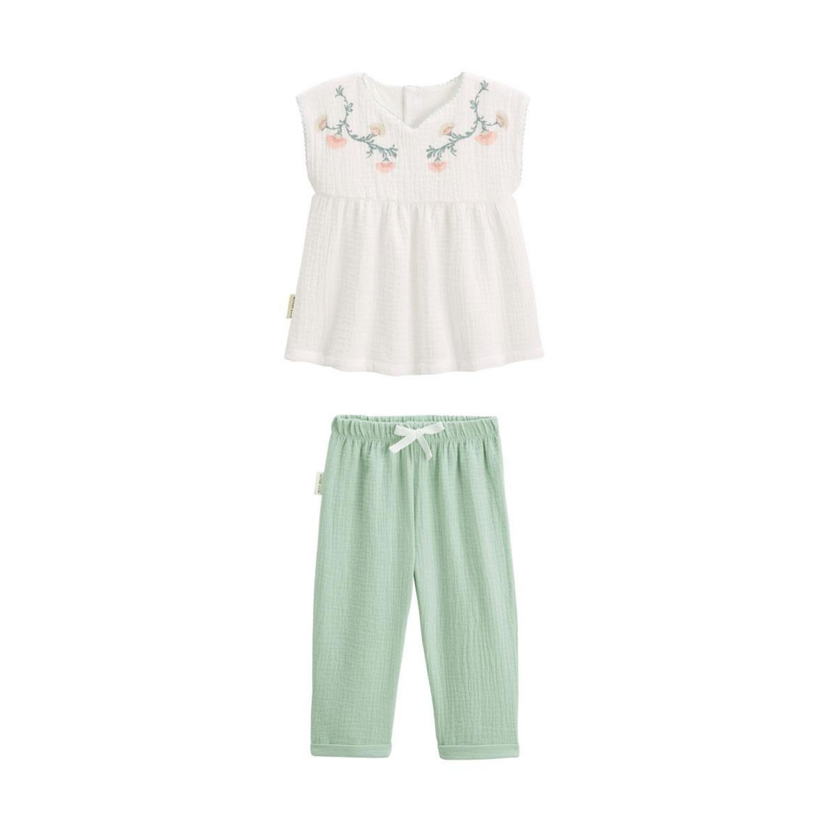 Petit Béguin Ensemble enfant blouse et pantalon en gaze de coton Arya