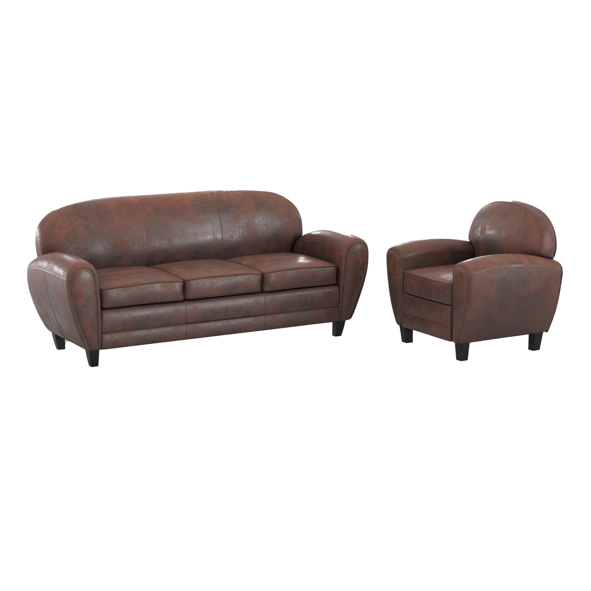 MAISON PAVANE Ensemble canapé et fauteuil marron vieilli 4 places-club