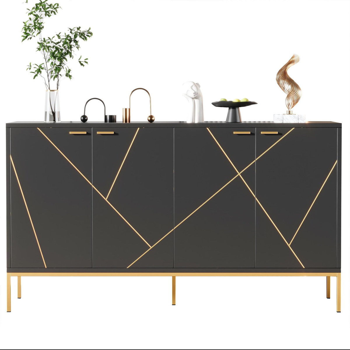 MERAX Buffet 4 portes 0 tiroir - 150cm noir panneaux de particules