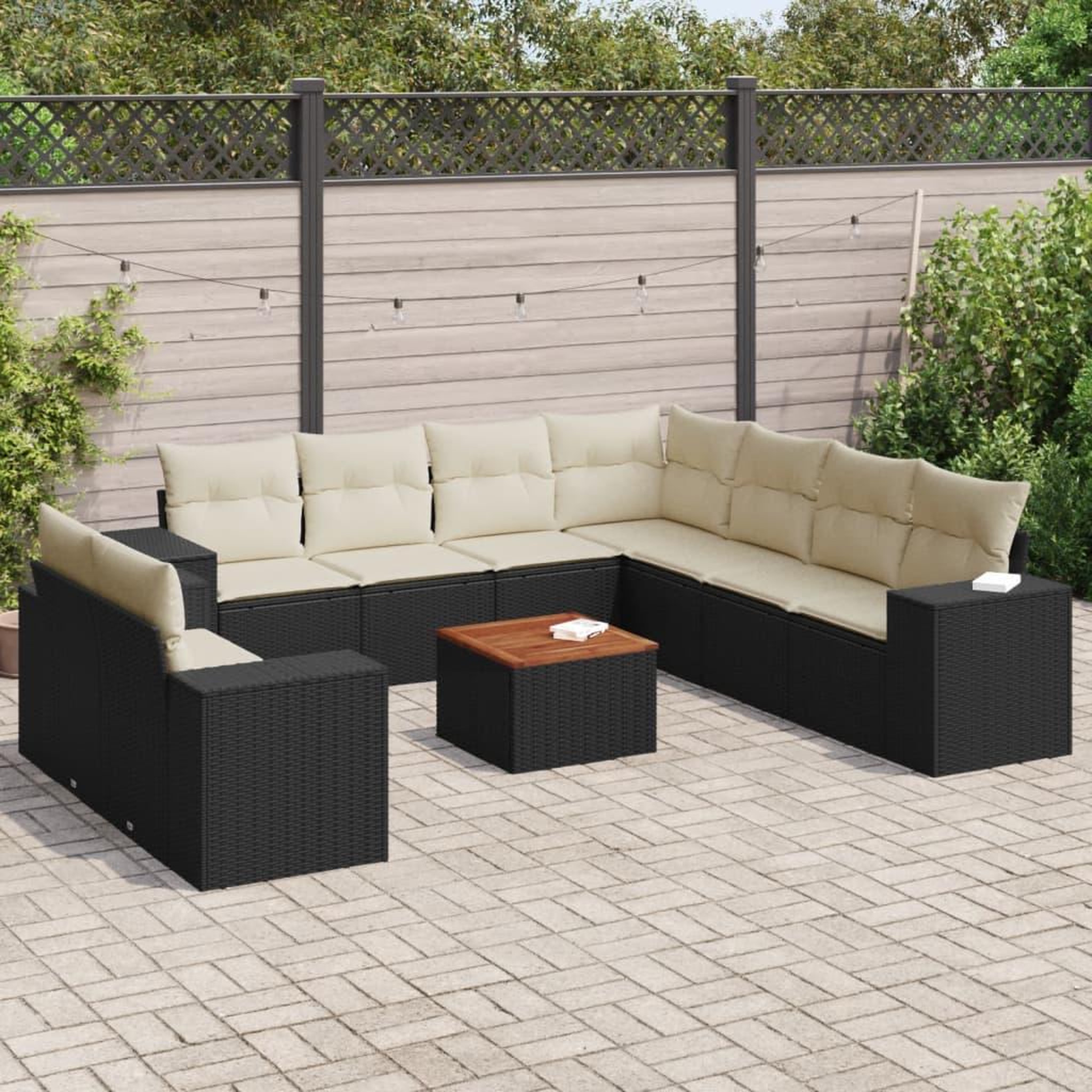 VIDAXL Salon de jardin 10 pcs avec coussins noir resine tressee