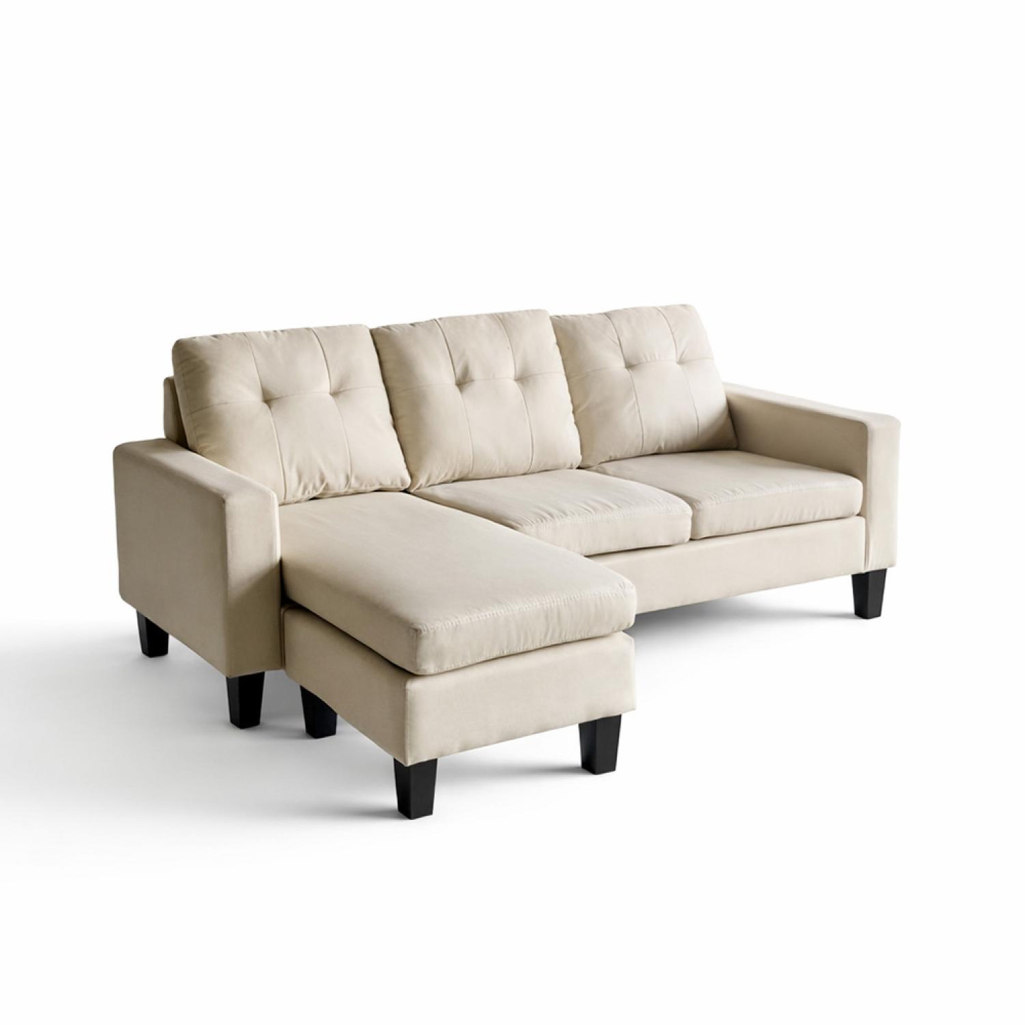 Voir la diapositive 4 : CONCEPT USINE Canapé d'angle 3 places en tissu beige belfast