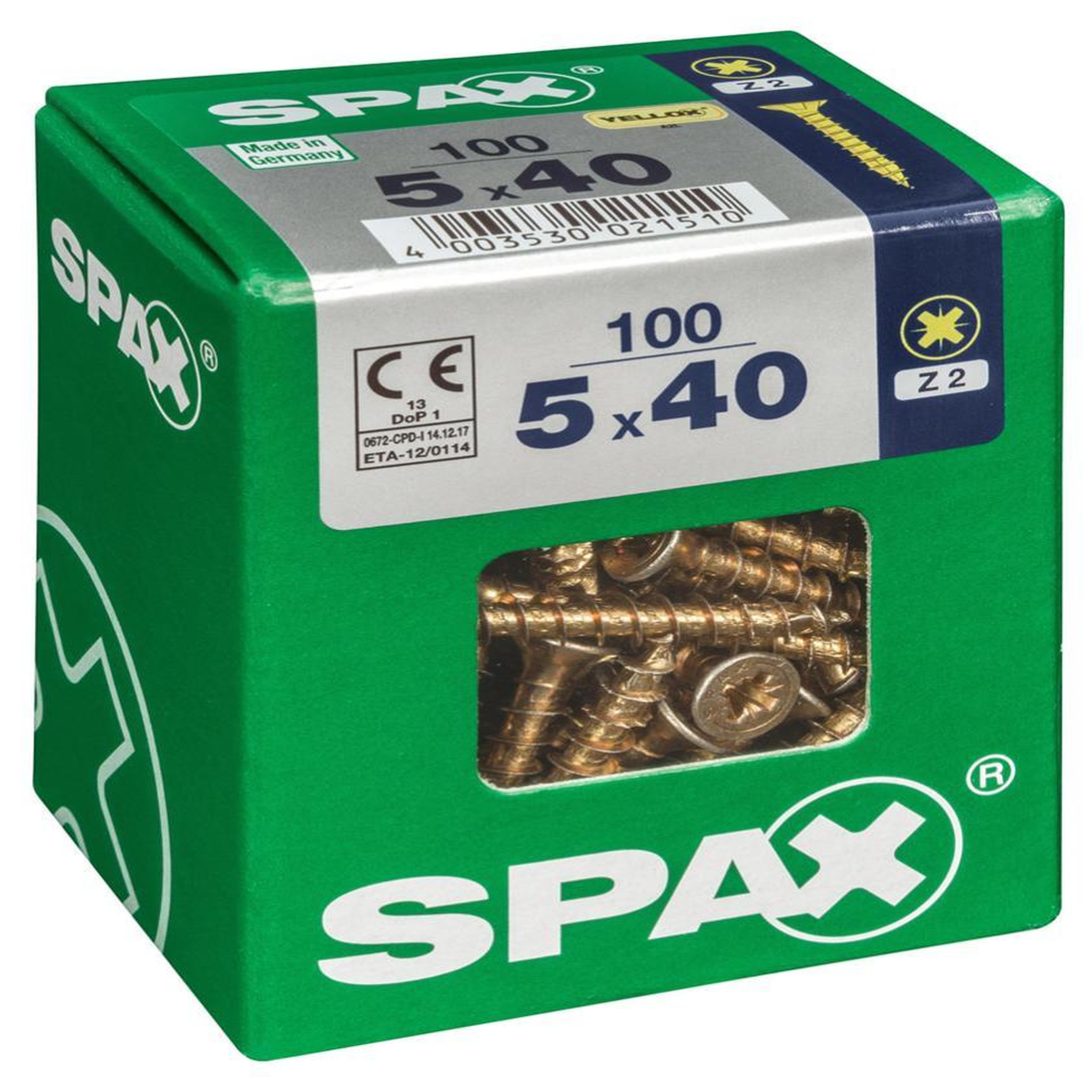 CENTRALE BRICO Lot de 100 vis acier tête fraisée pozidriv SPAX, Diam.5 mm x L.40 mm