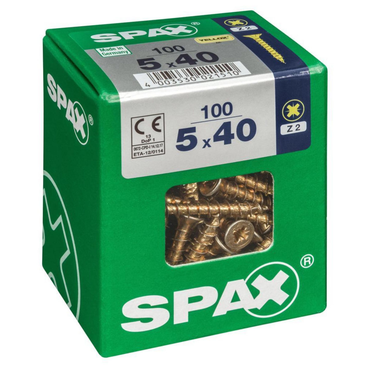 CENTRALE BRICO Lot de 100 vis acier tête fraisée pozidriv SPAX, Diam.5 mm x L.40 mm