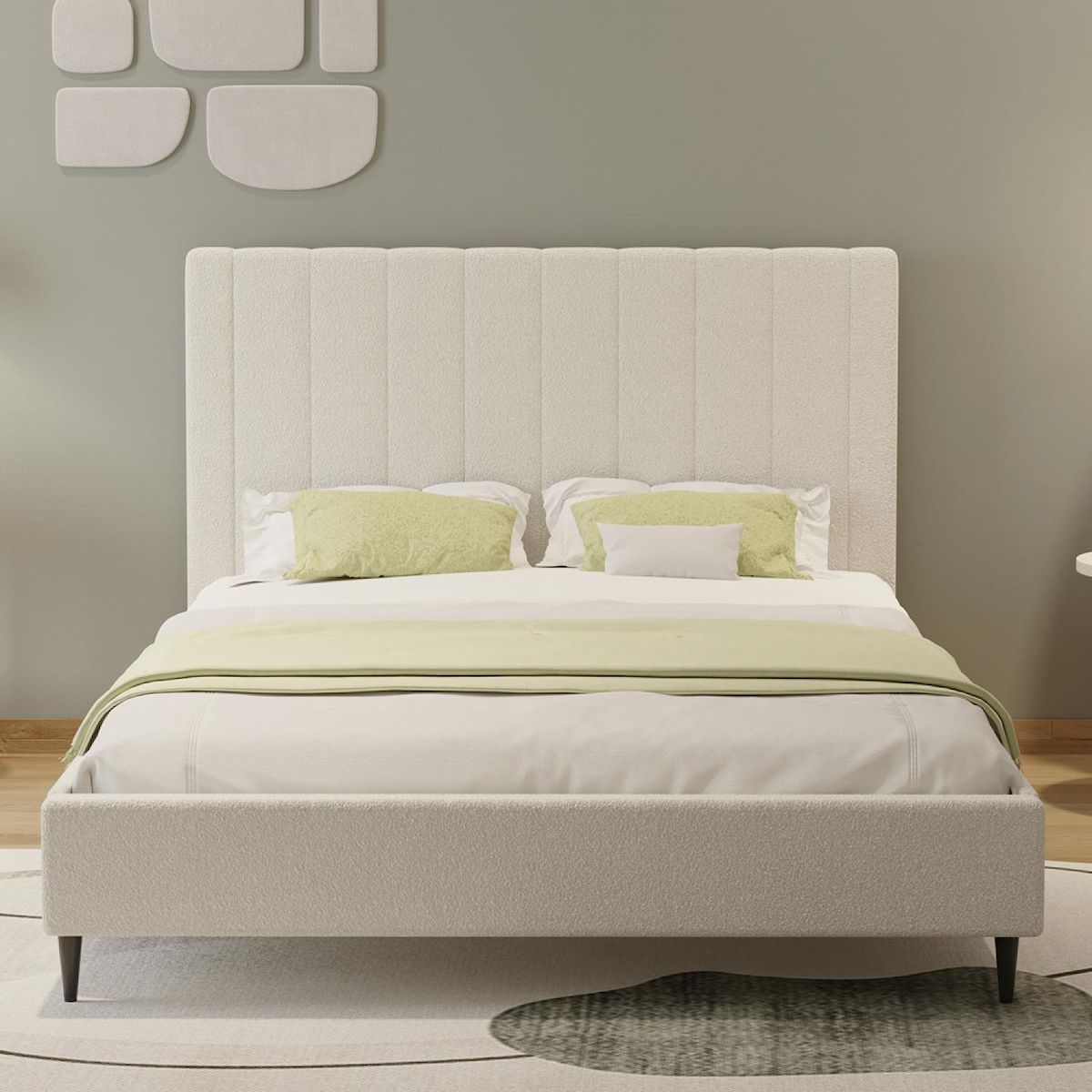 CONCEPT USINE Lit bouclette 160x200cm beige avec tête de lit et sommier CAMBRIDGE