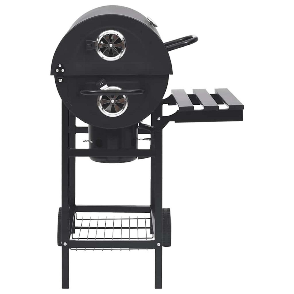 VIDAXL Gril a baril avec roues et etageres Noir Acier 115x85x95 cm