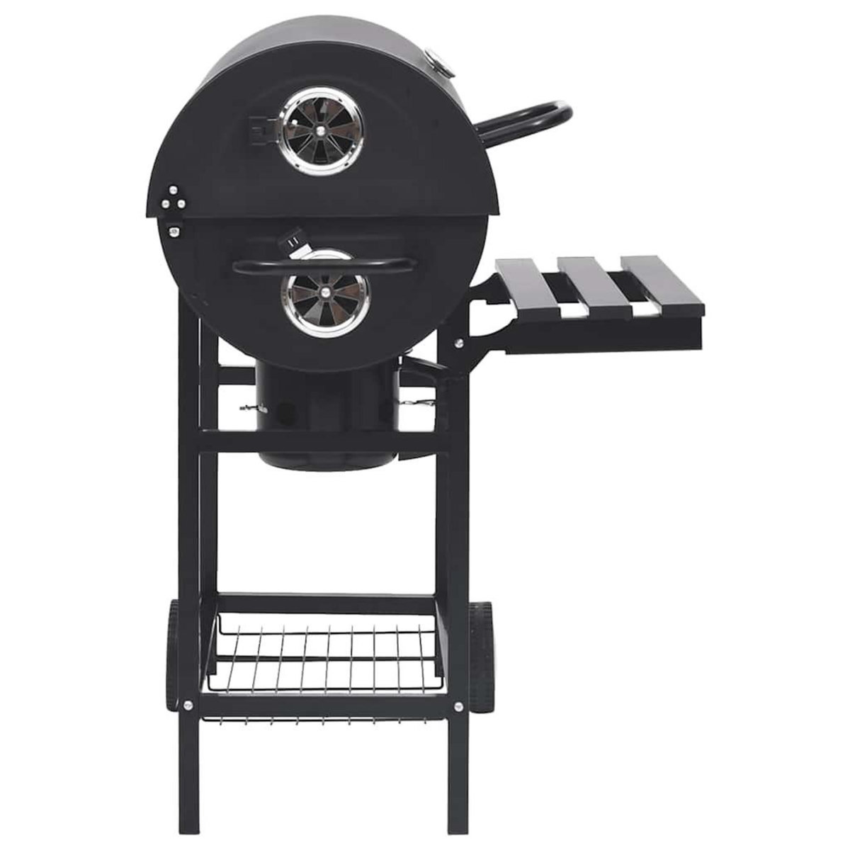 VIDAXL Gril a baril avec roues et etageres Noir Acier 115x85x95 cm