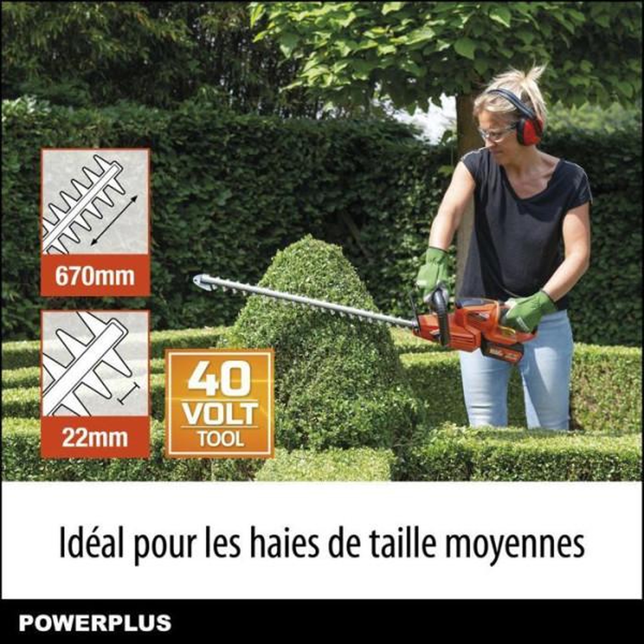 Voir la diapositive 4 : MARKET24 Powerplus Dual Power Taille-Haie Batterie POWDPG7536 - 40 V, sans Batterie ni Chargeur, Lame de 670 mm, Écart de 22 mm