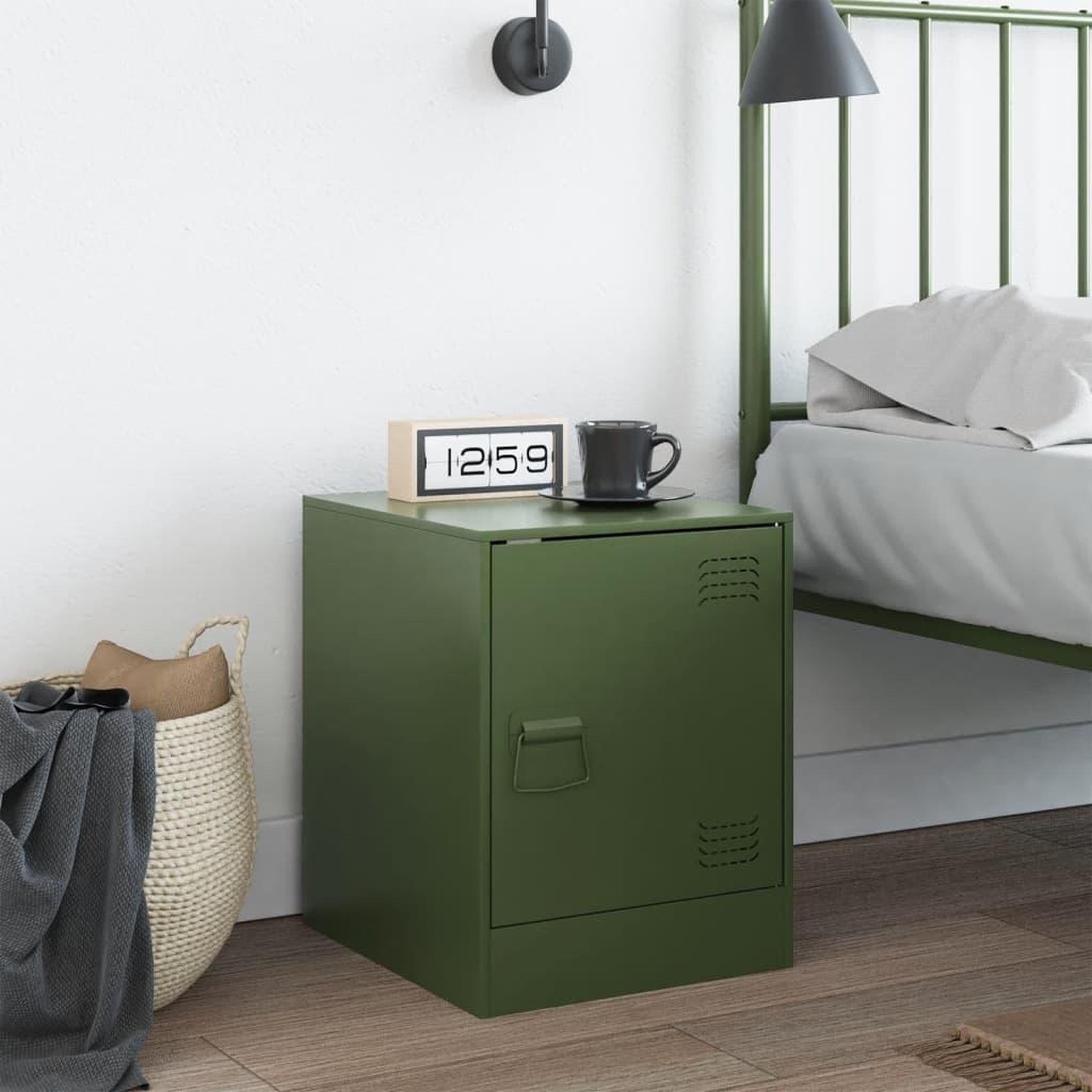 Voir la diapositive 3 : VIDAXL Table de chevet vert olive 34,5x39x44 cm acier