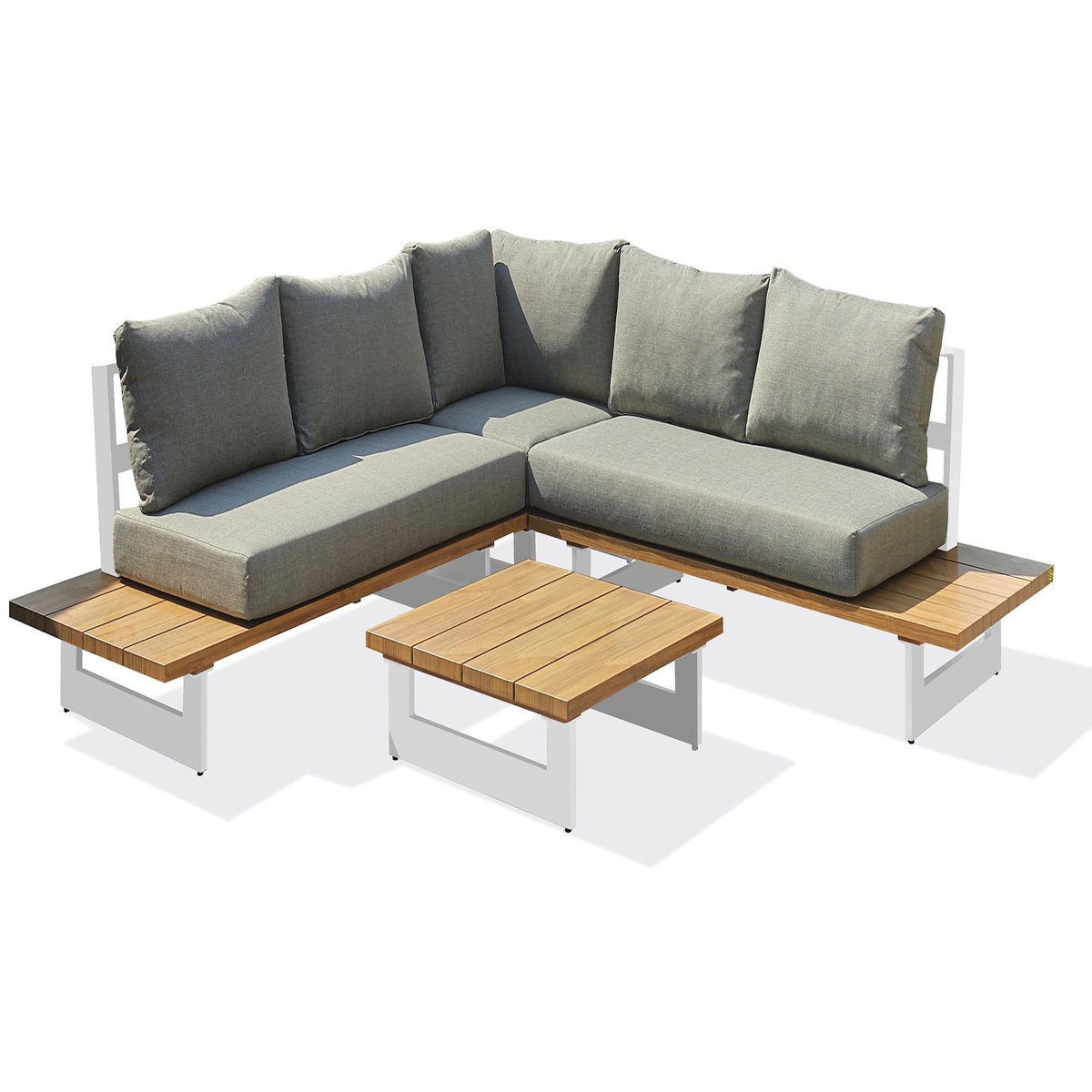 DCB GARDEN Salon de jardin 5 places en aluminium et plateau imitation bois
