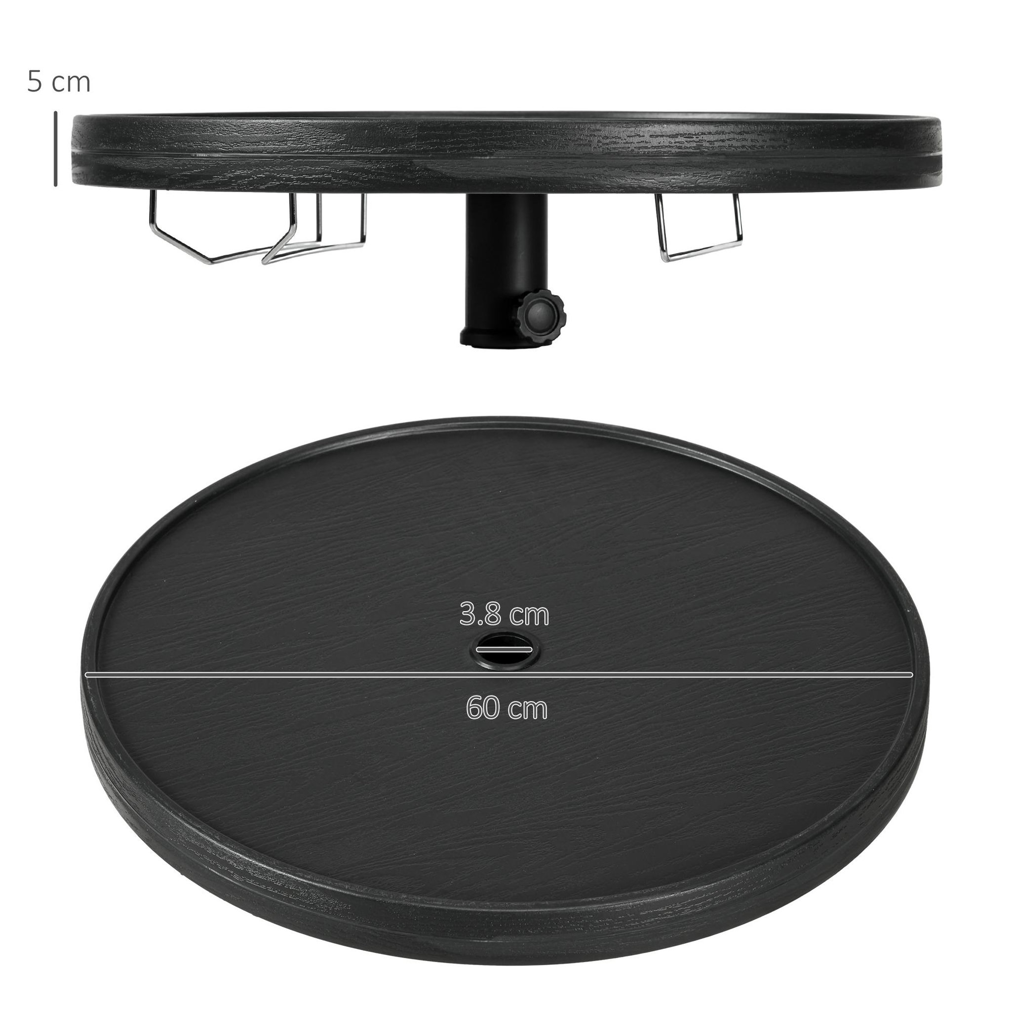 Voir la diapositive 3 : OUTSUNNY Table basse table de parasol Ø 60 cm compatible parasol mât 3,8 cm HDPE aspect bois noir