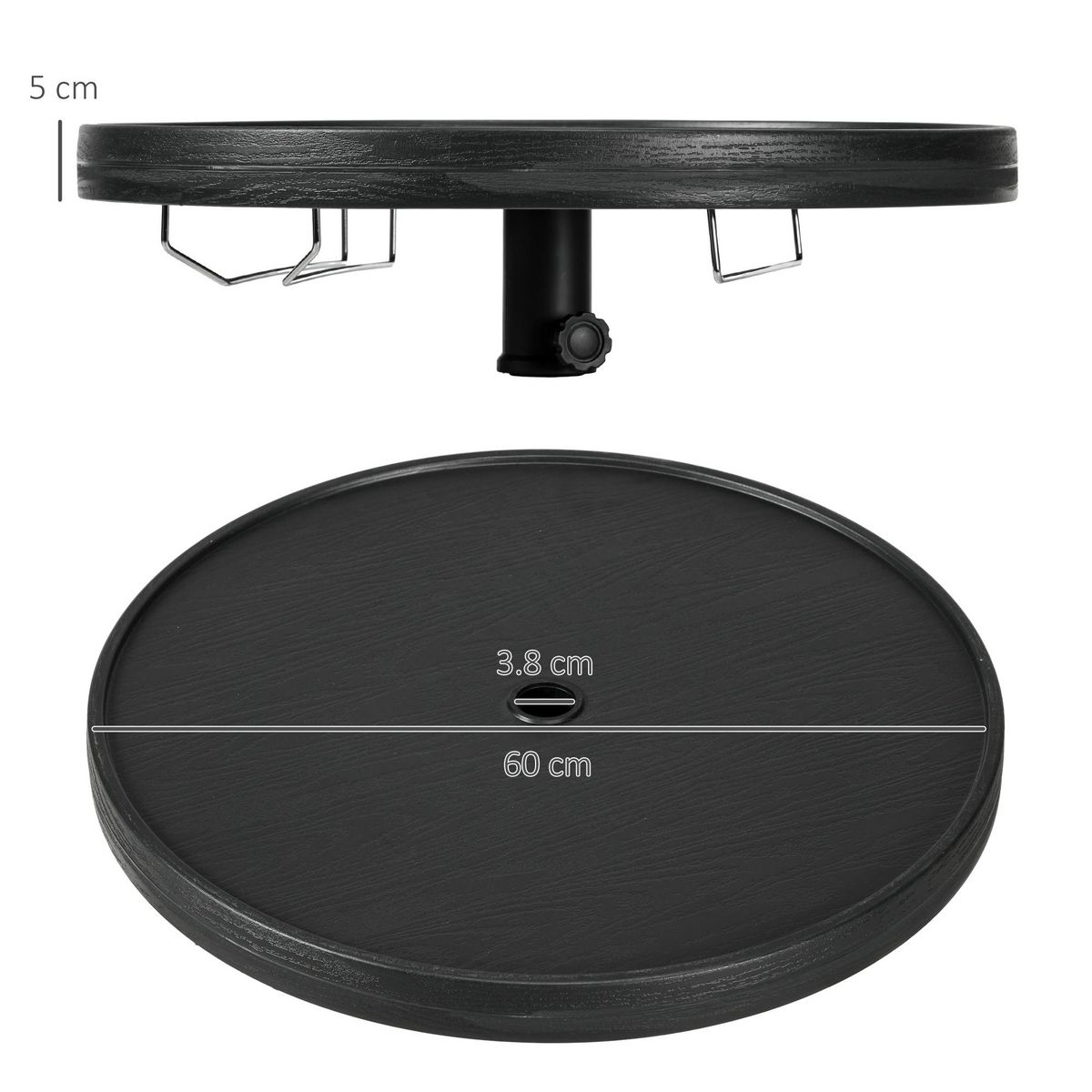 OUTSUNNY Table basse table de parasol Ø 60 cm compatible parasol mât 3,8 cm HDPE aspect bois noir