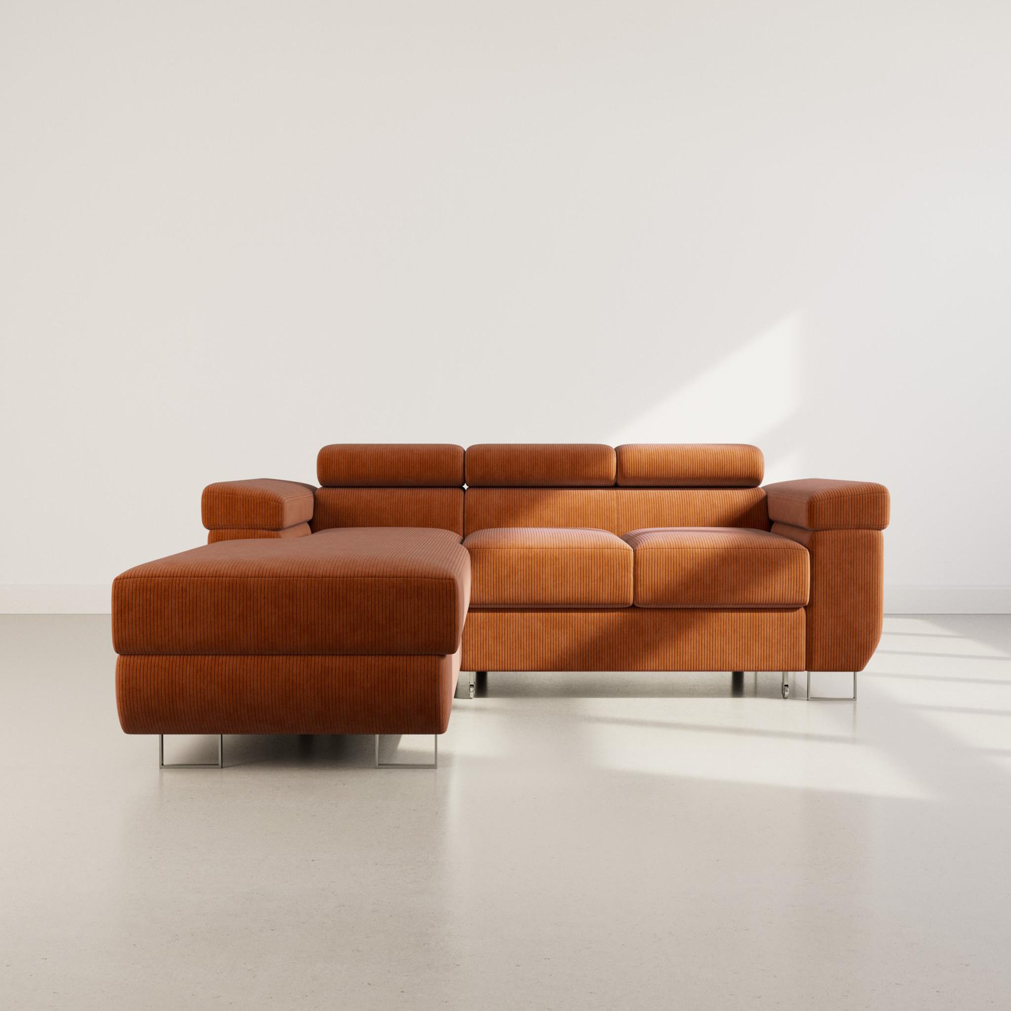 Voir la diapositive 5 : BEST MOBILIER Pablo - canapé d'angle gauche - 6 places - convertible avec coffre et têtières réglables - en velours côtelé