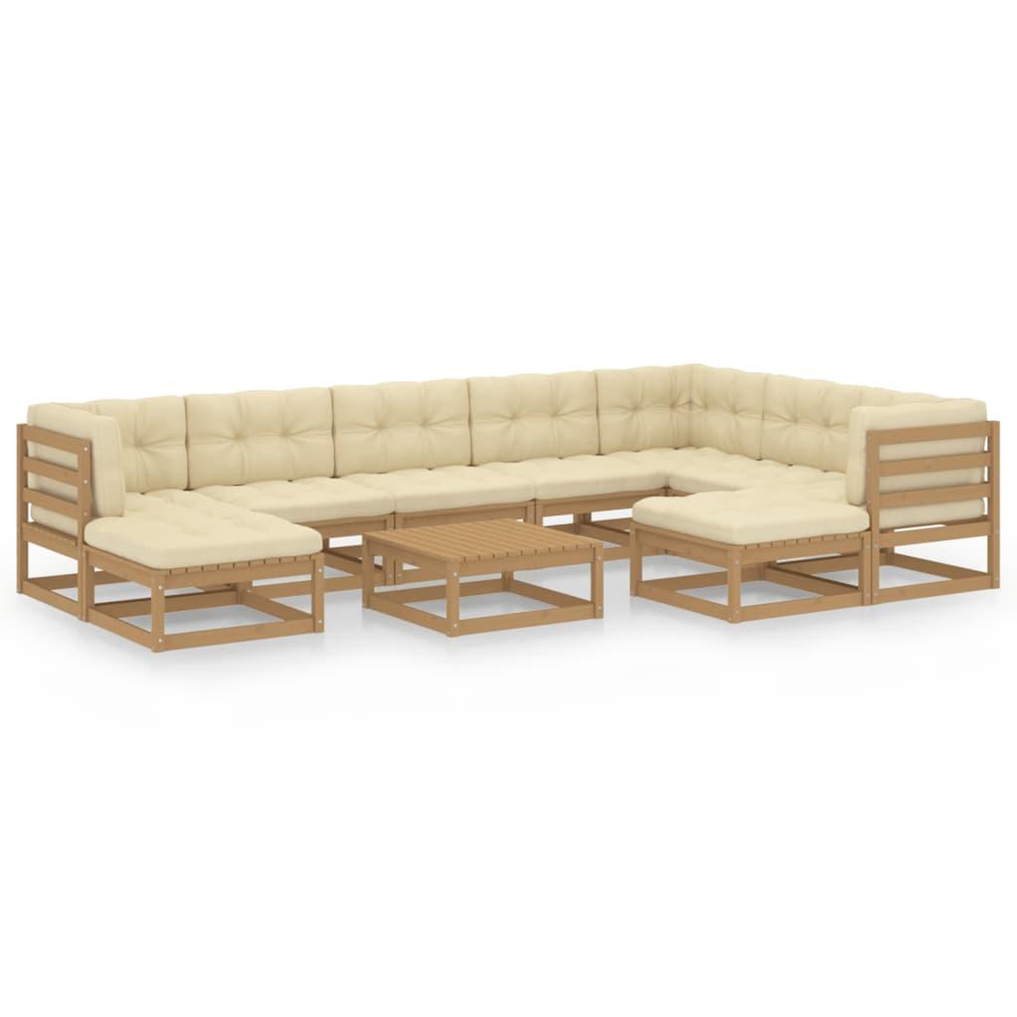 Voir la diapositive 1 : VIDAXL Salon de jardin 10 pcs avec coussins Marron miel Bois de pin