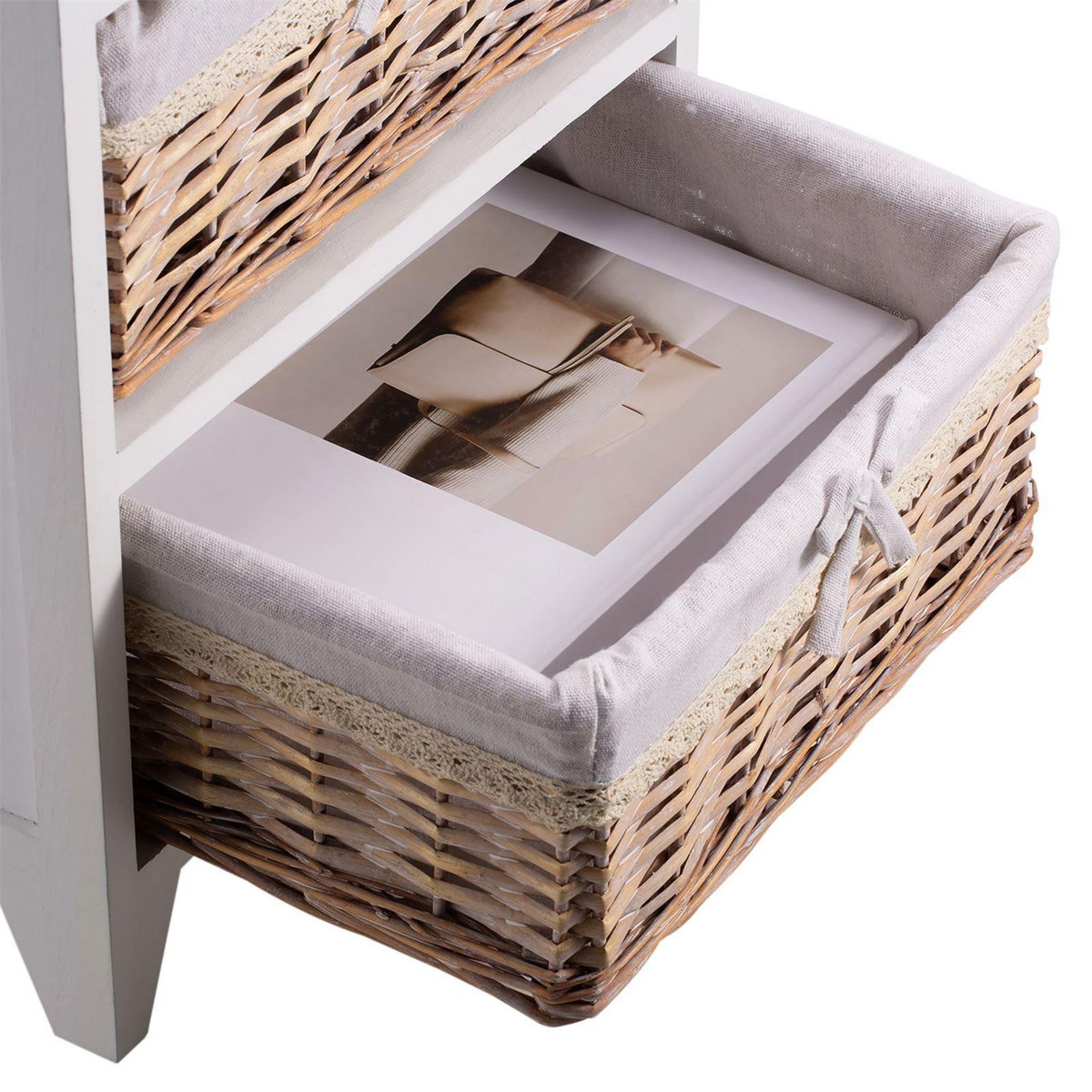 IDIMEX Table de chevet PROVENCE, 1 tiroir et 2 paniers, blanc