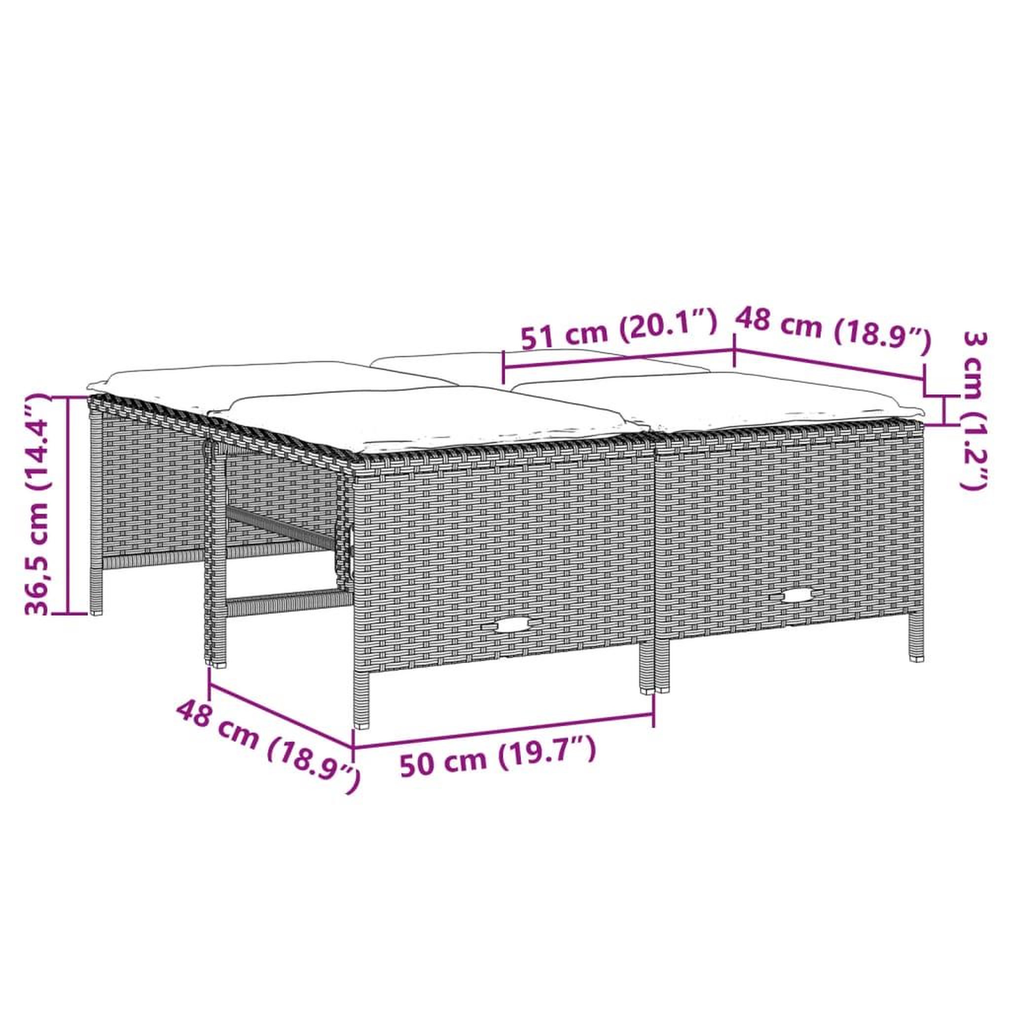 Voir la diapositive 6 : VIDAXL Tabourets de jardin avec coussins lot de 4 gris clair rotin