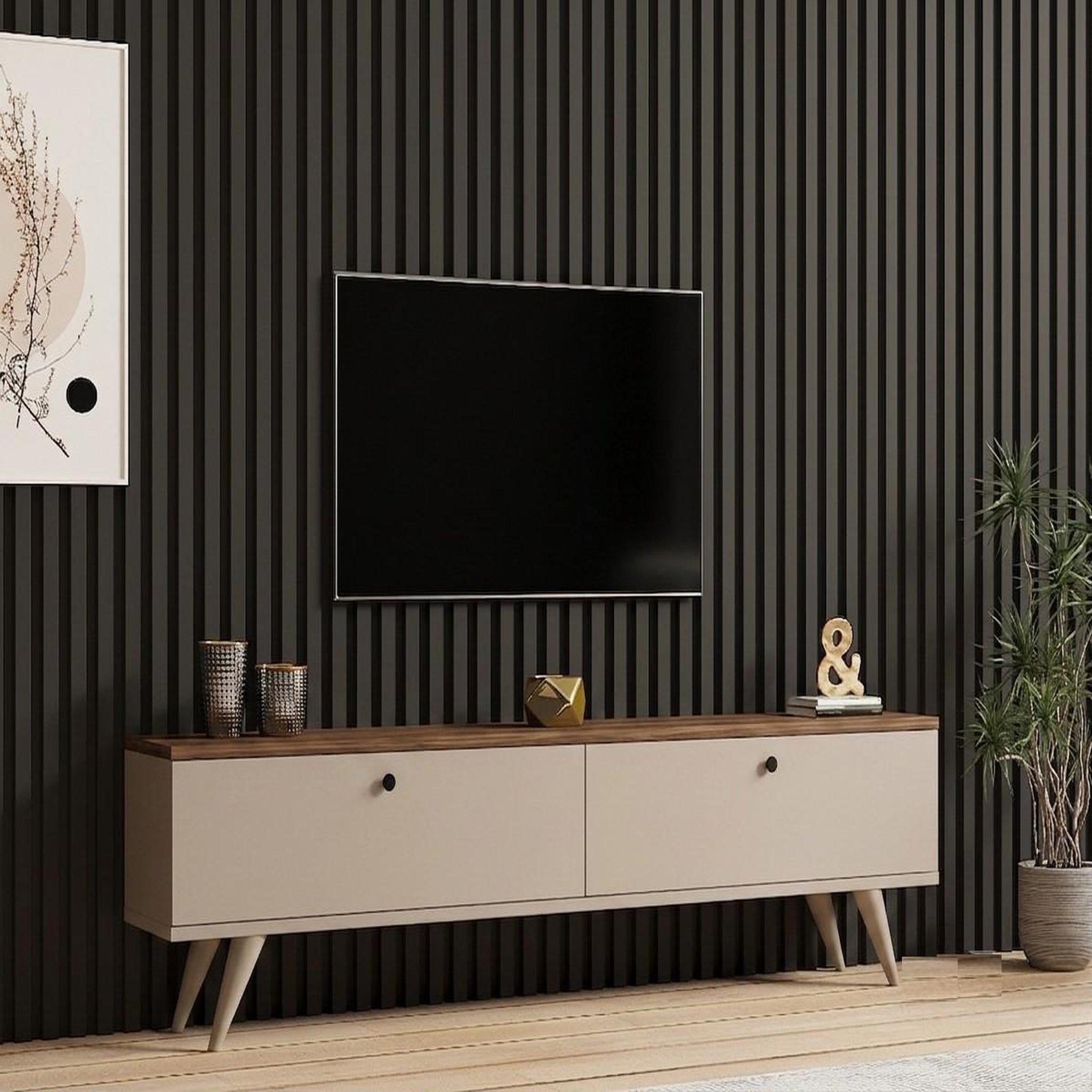 Voir la diapositive 2 : Habitat et Jardin Meuble TV en bois   Paris   - 160 x 25 x 40 cm - Noyer / Cachemire