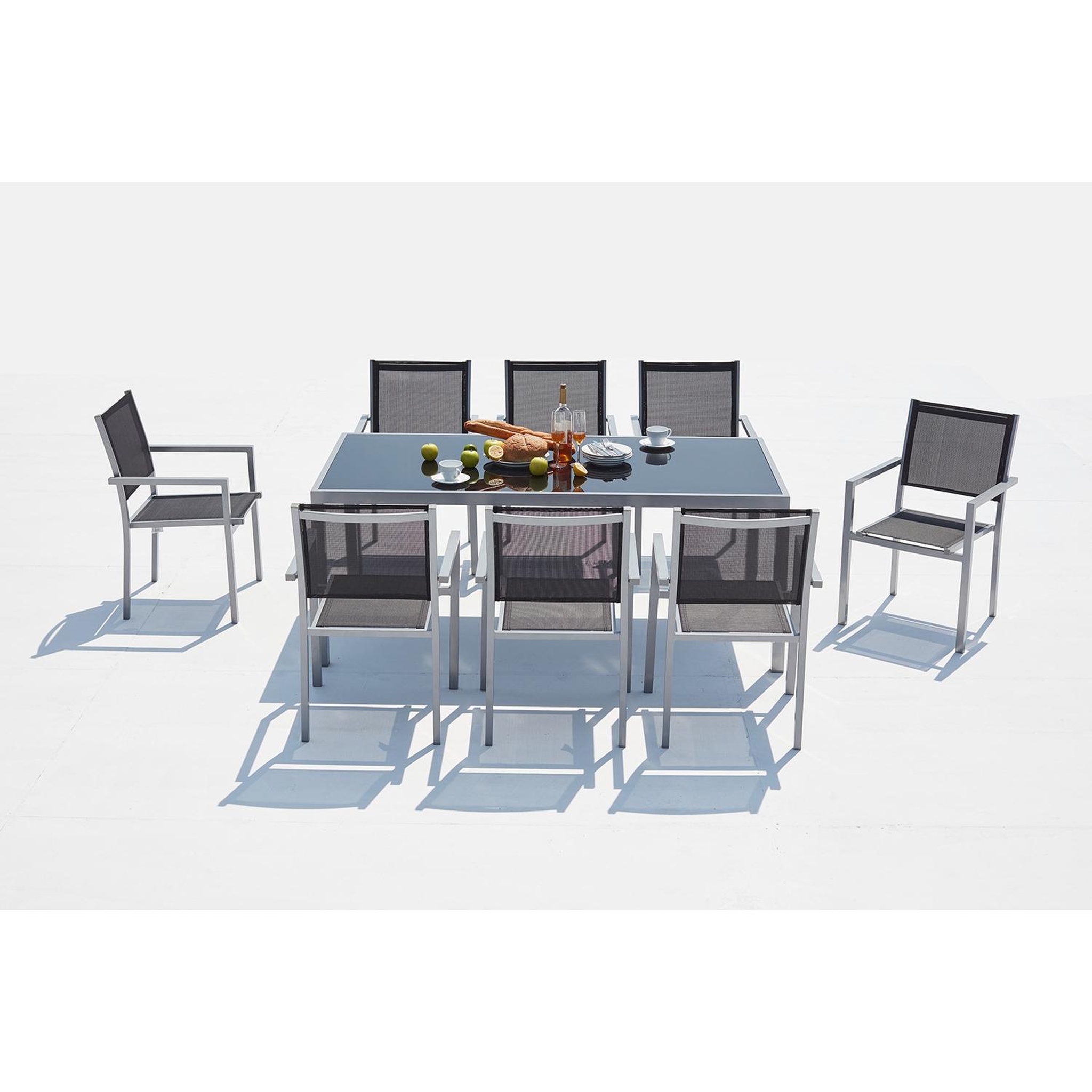 Voir la diapositive 3 : CONCEPT USINE Table de jardin et 8 fauteuils aluminium et toile pvc gris salerne