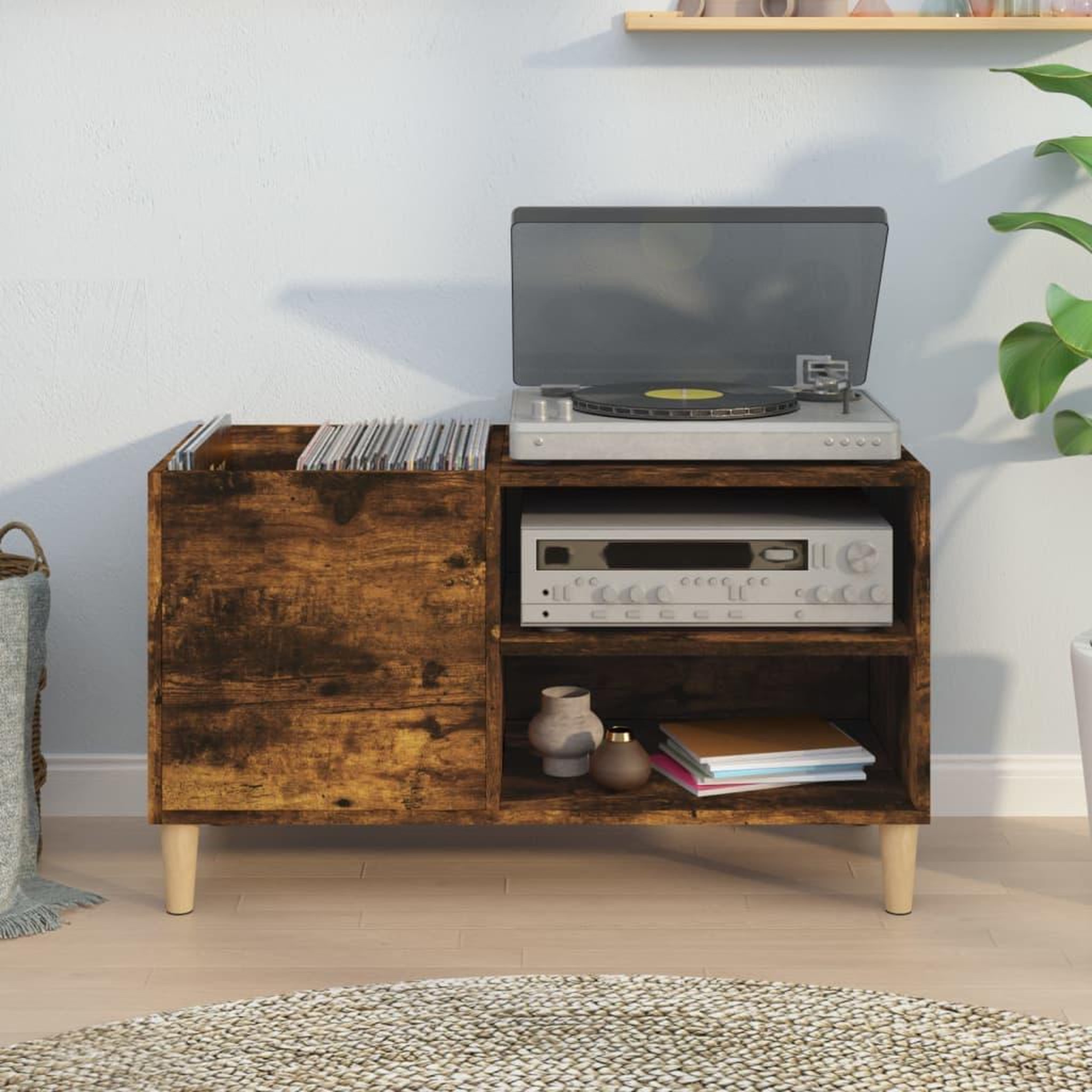 Voir la diapositive 3 : VIDAXL Armoire a disques chene fume 84,5x38x48 cm bois d'ingenierie