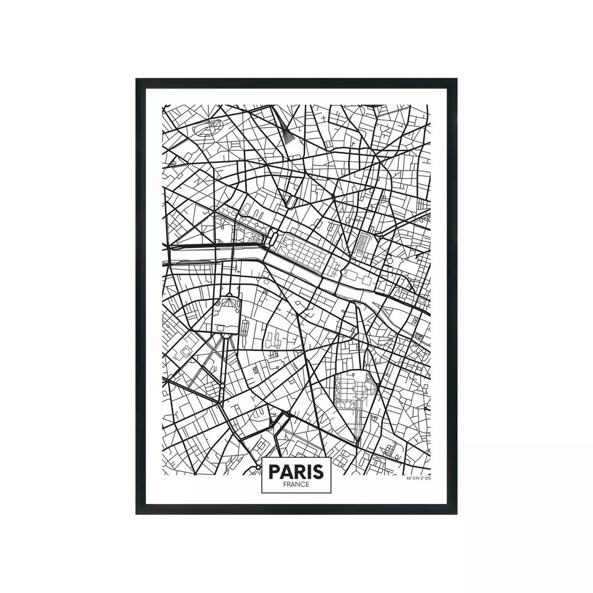 HOME MANIA Tableau carte ville City Map- L. 33 x H. 43 cm - Paris