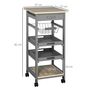 Voir la diapositive 3 : HOMCOM Chariot de service desserte de cuisine à roulettes panier + 2 plateaux amovibles, tiroir, étagère MDF chêne clair bois pin