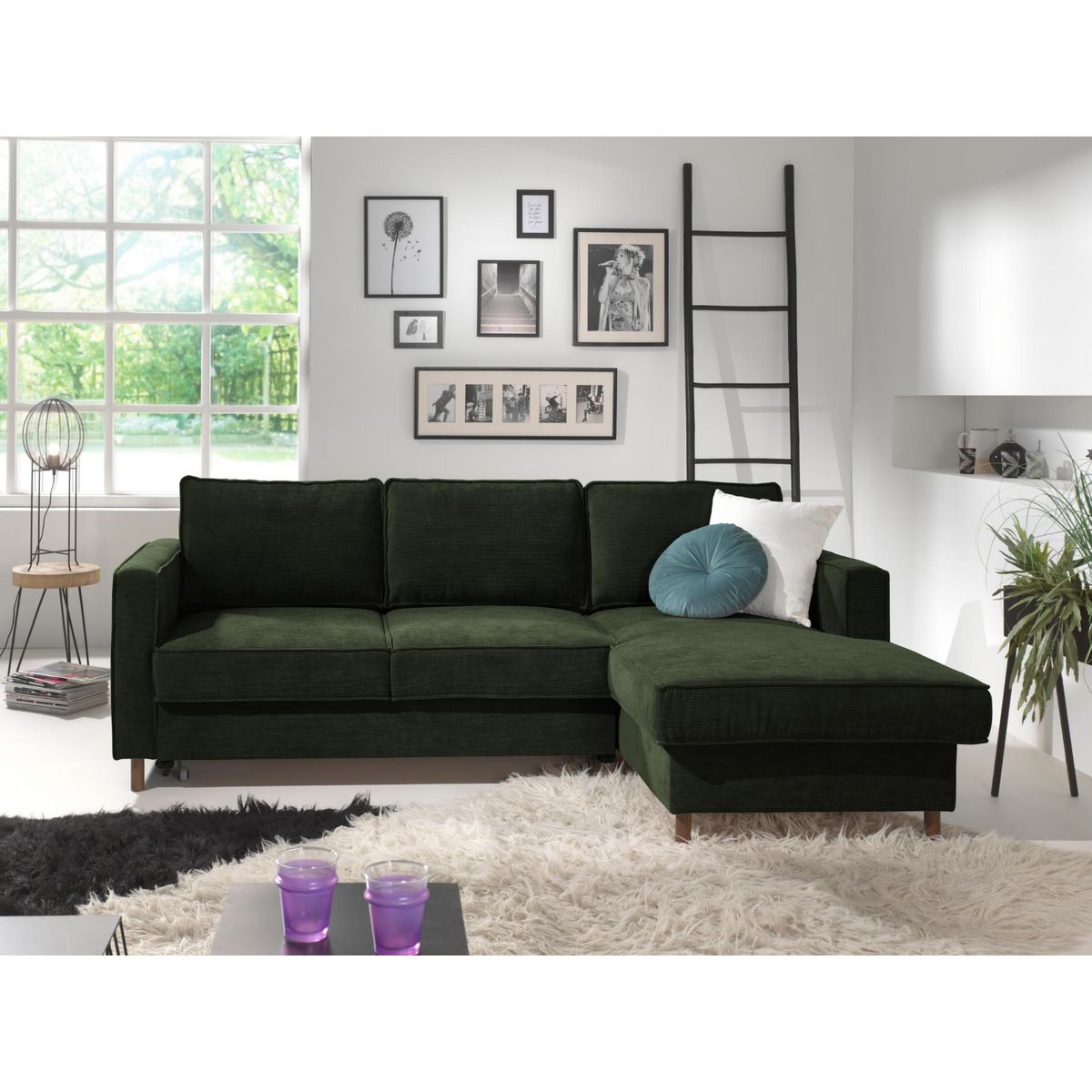 LISA DESIGN Jake - canapé d'angle droit - convertible avec coffre - 4 places - en velours côtelé