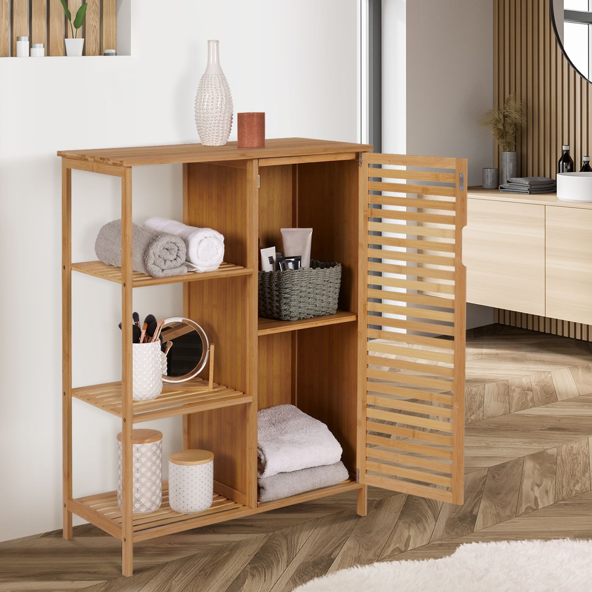 Voir la diapositive 5 : Meuble de salle de bain 3 niche 1 porte L66 cm MIA