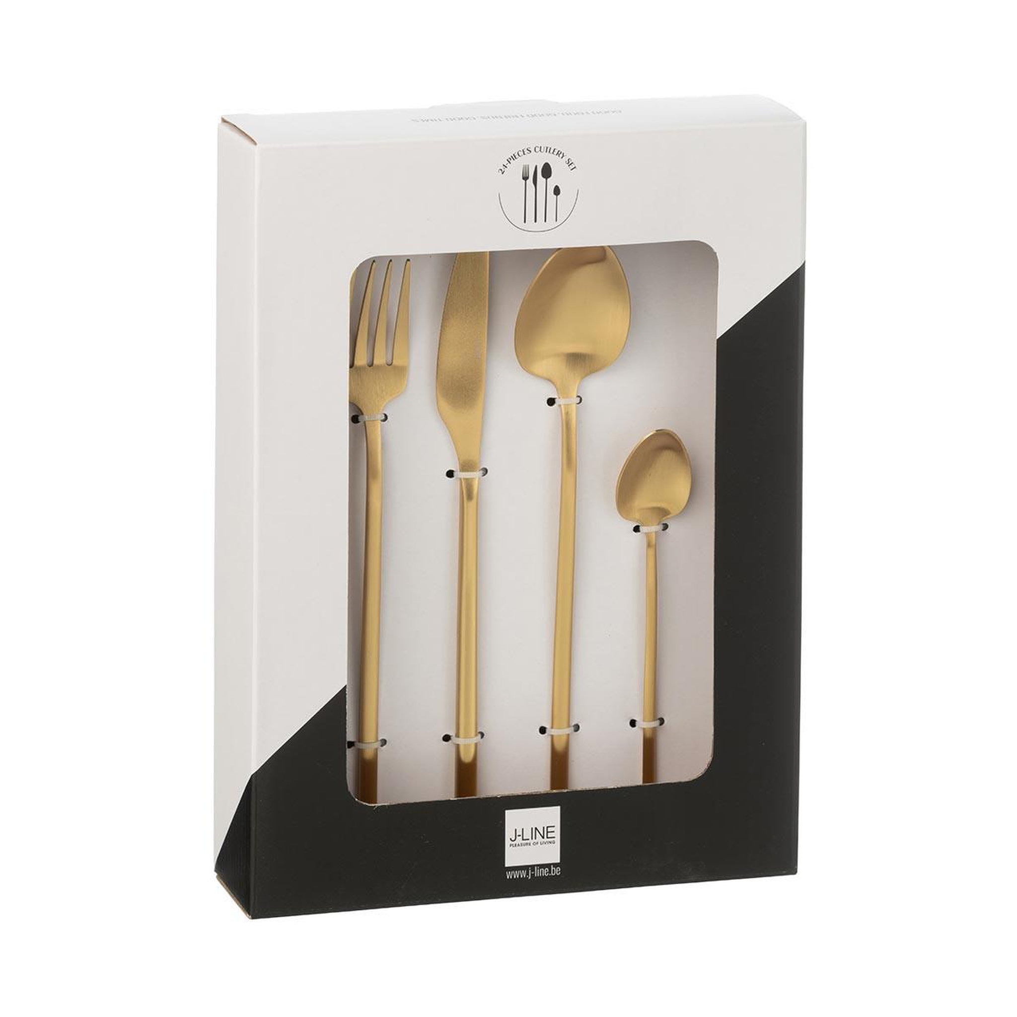 Voir la diapositive 5 : J-LINE Ménagère 24 Pièces en Inox  Irvin Mat  27cm Or