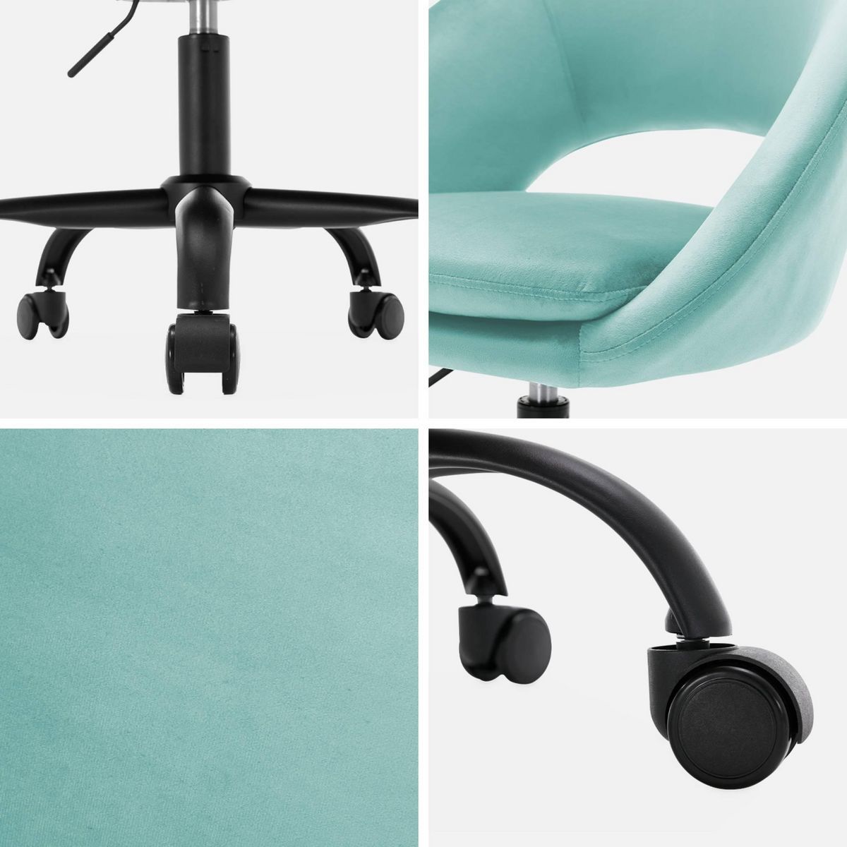 SWEEEK Chaise de bureau à roulettes en bouclettes, Pam, L 59 x P 60 x H 79 / 89cm