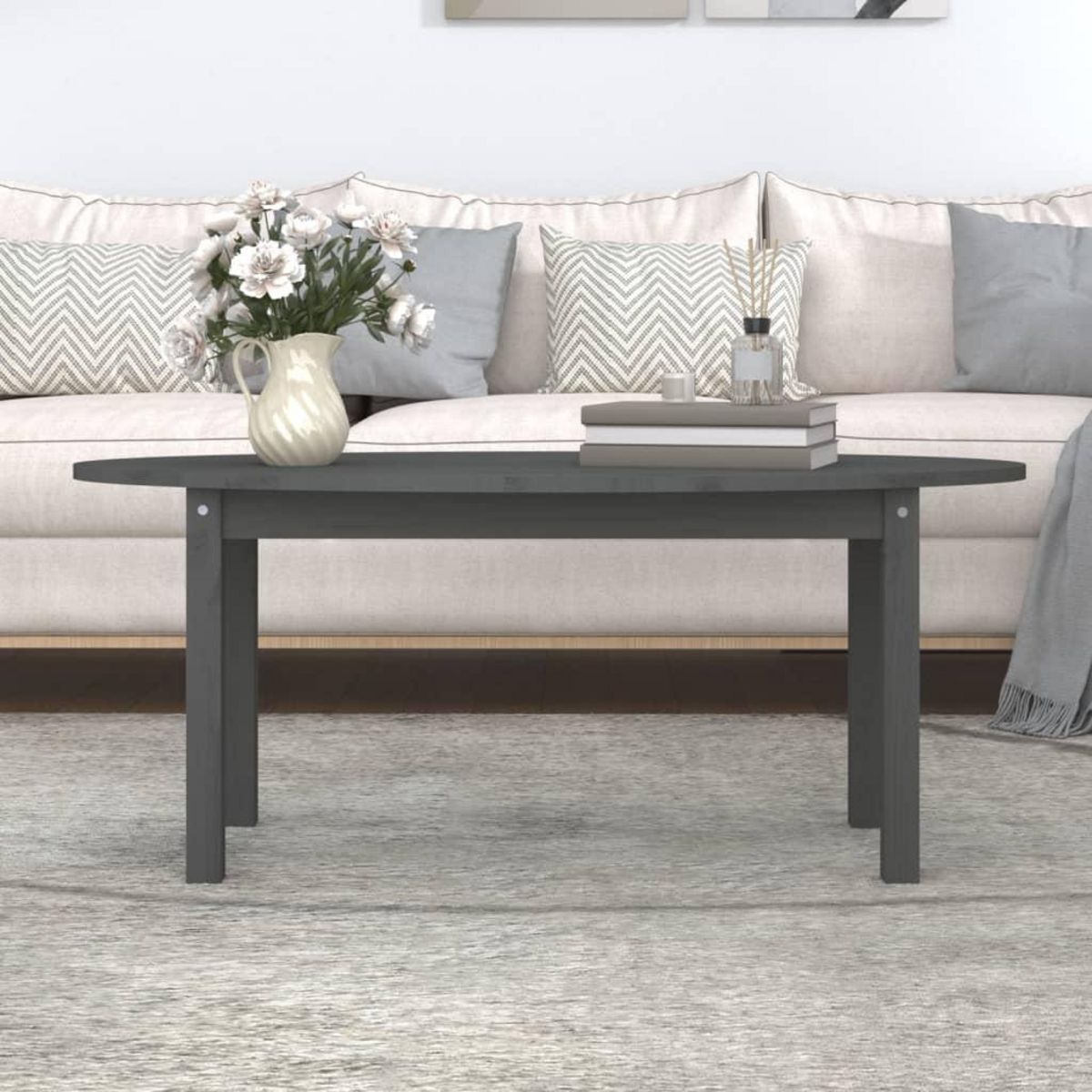 VIDAXL Table basse Gris 110x55x45 cm Bois massif de pin