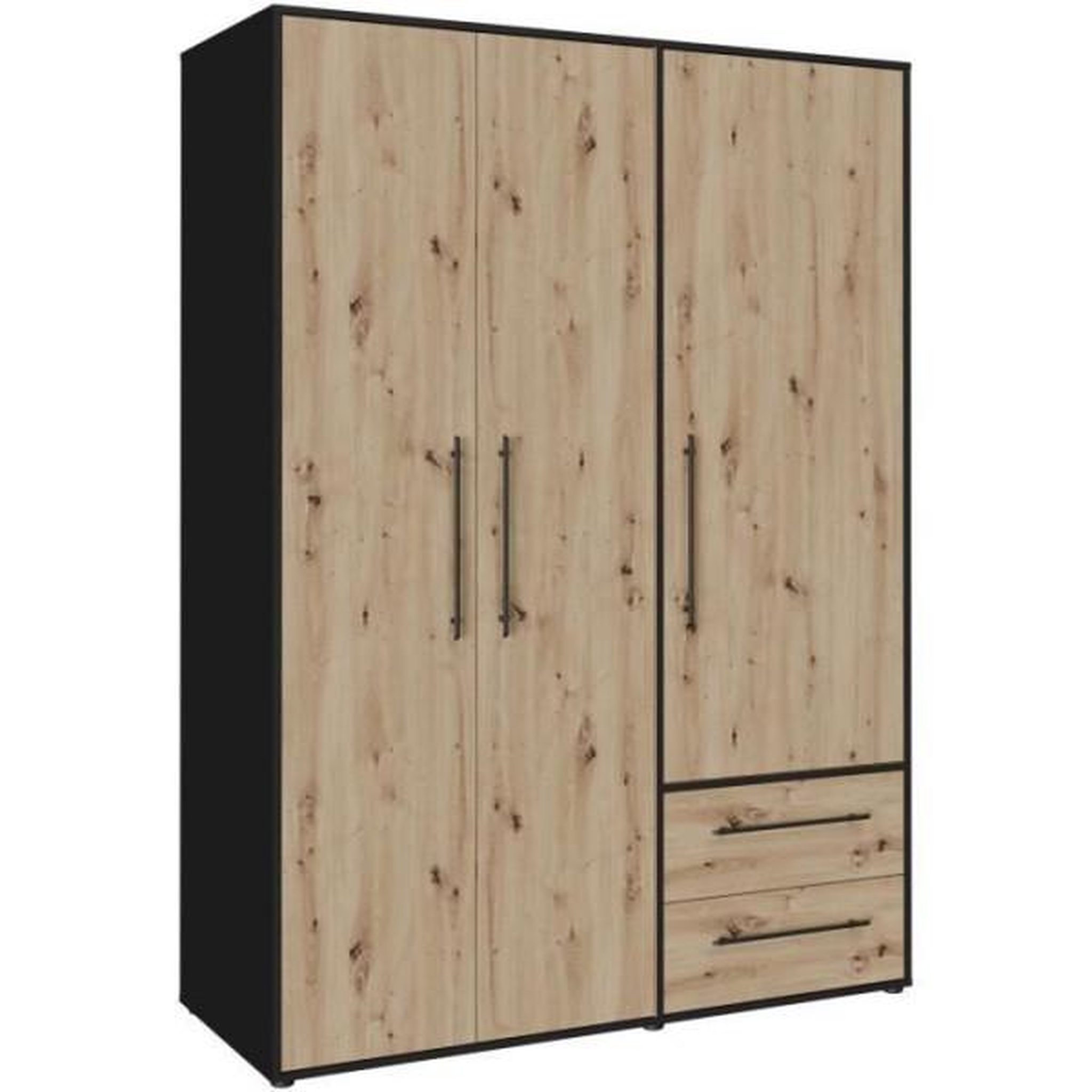 MARKET24 Armoire de chambre - MOKKARIS - Chene Artisan / Noir - 3 portes - 144,4 x 58,8 x 200,1 cm