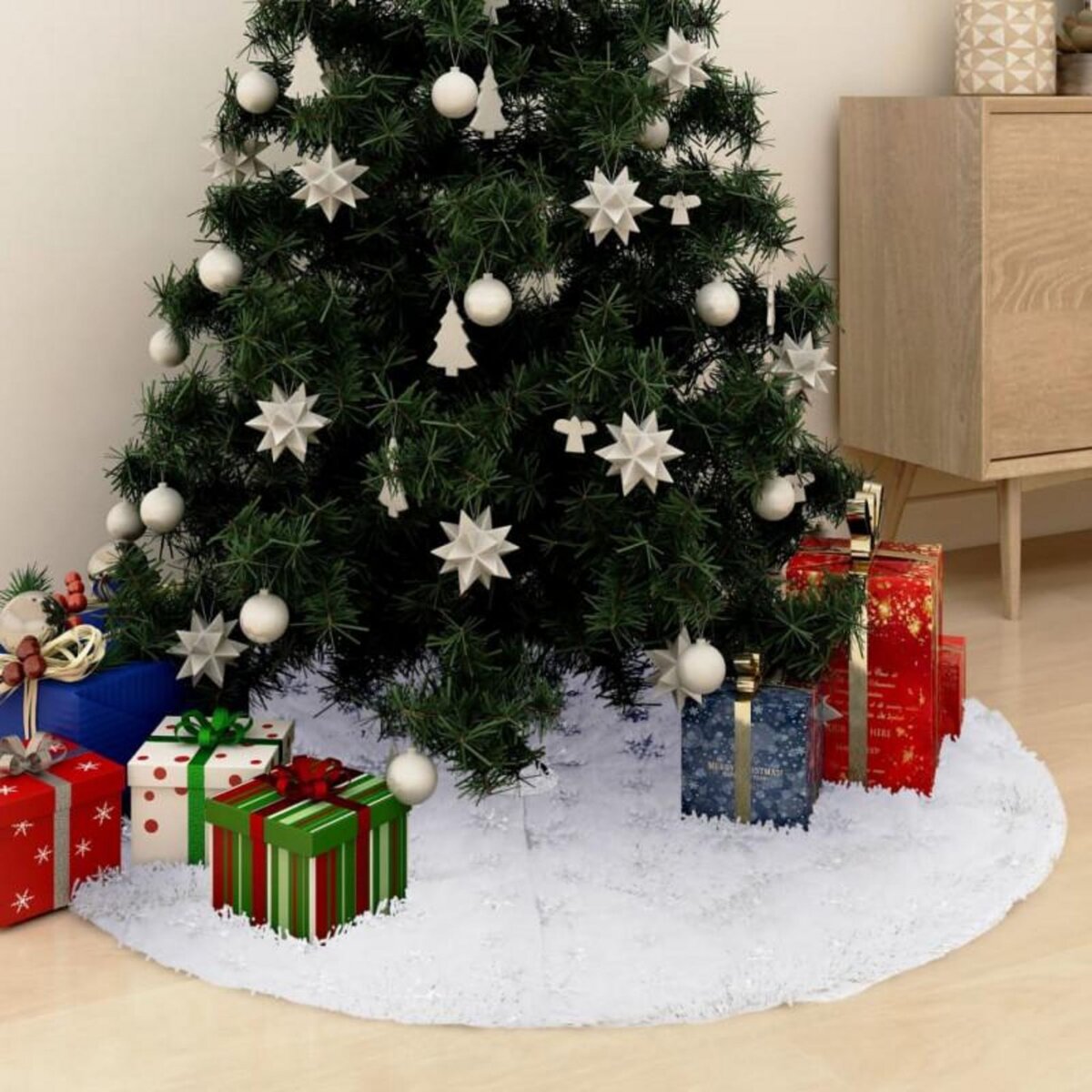 VIDAXL Jupe de sapin de Noël de luxe Blanc 122 cm Fausse fourrure