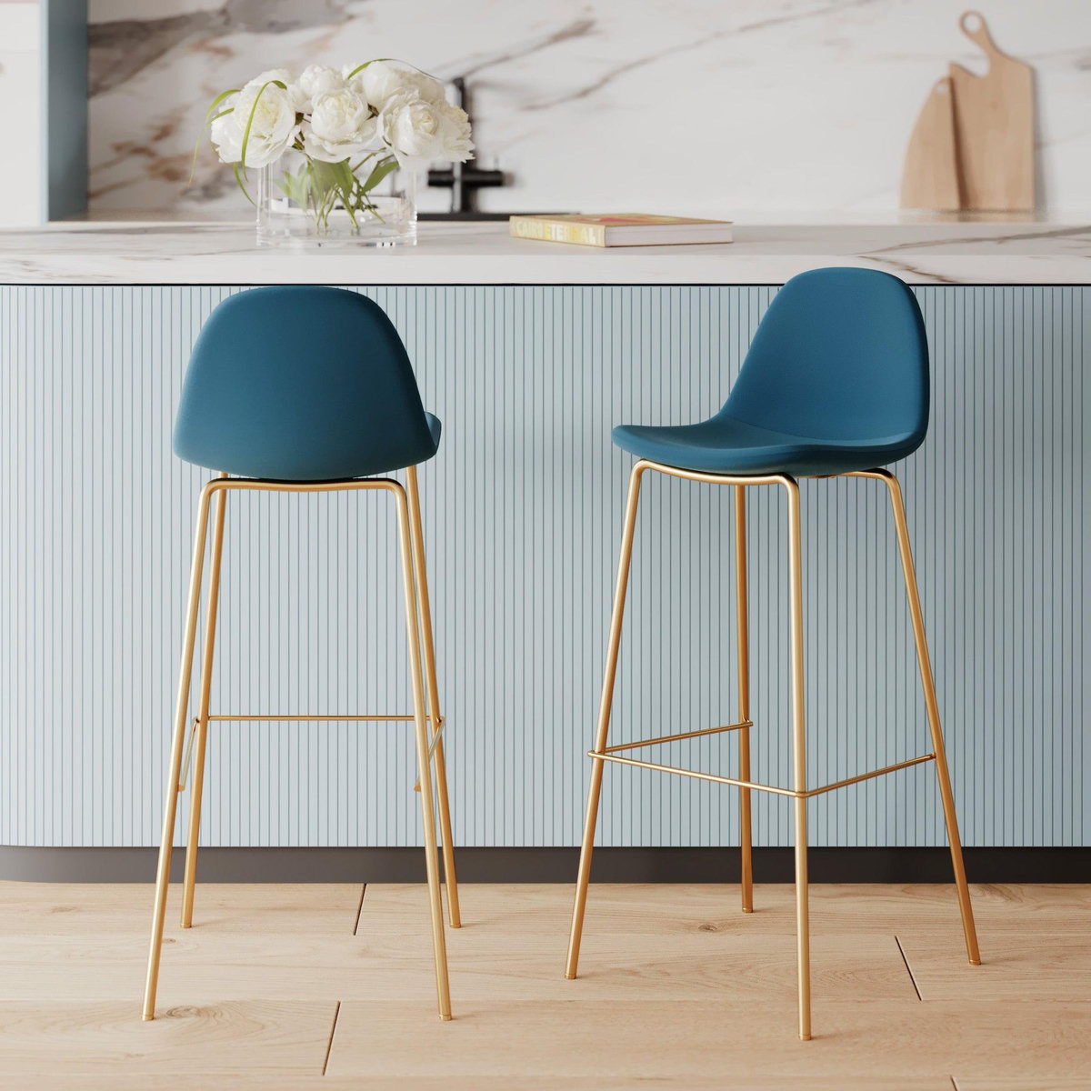 Rendez vous déco Lot de 2 chaises pour îlot central 65 cm en cuir synthétique blanc - Henrik