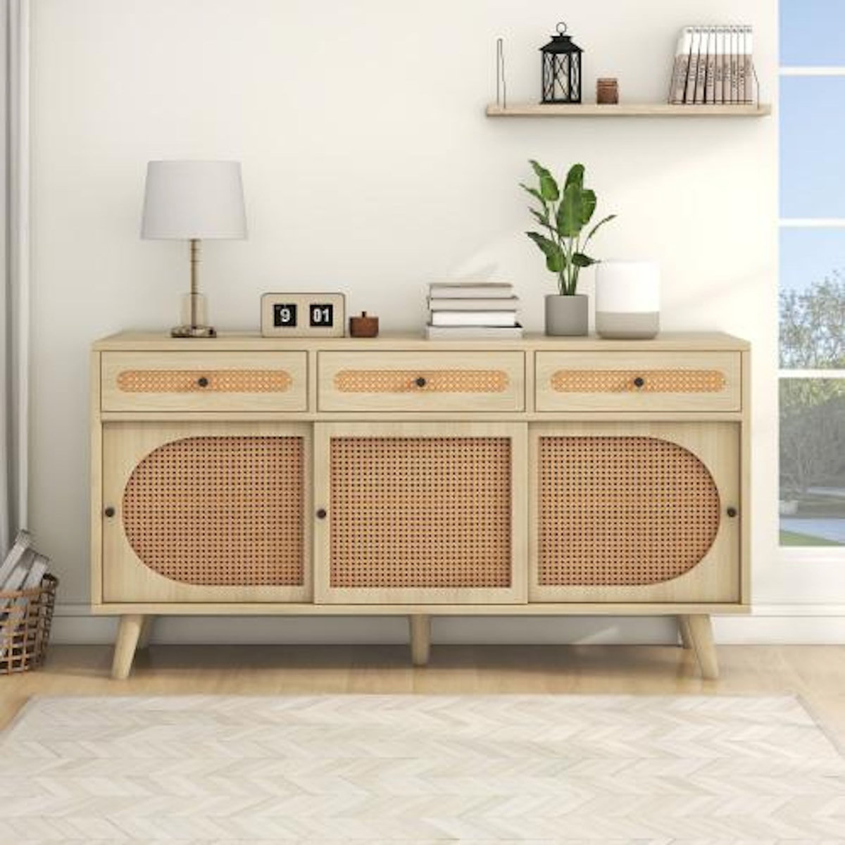 MERAX Buffet 3 porte(s) 3 tiroir(s) - 140 cm naturel panneau de particules