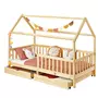 IDIMEX Lit cabane NUNA lit enfant simple montessori en bois 90 x 200 cm, avec rangement 2 tiroirs, en pin massif à la finition naturelle