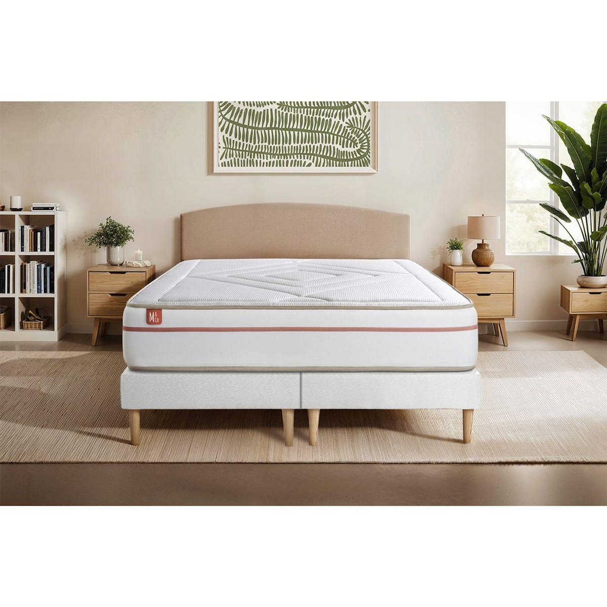 MARMOTTES&CO Pack prêt à dormir matelas LE PAISIBLE 160x200cm Mémoire de forme BioVisco + double sommiers Blanc + 2 oreillers + couette