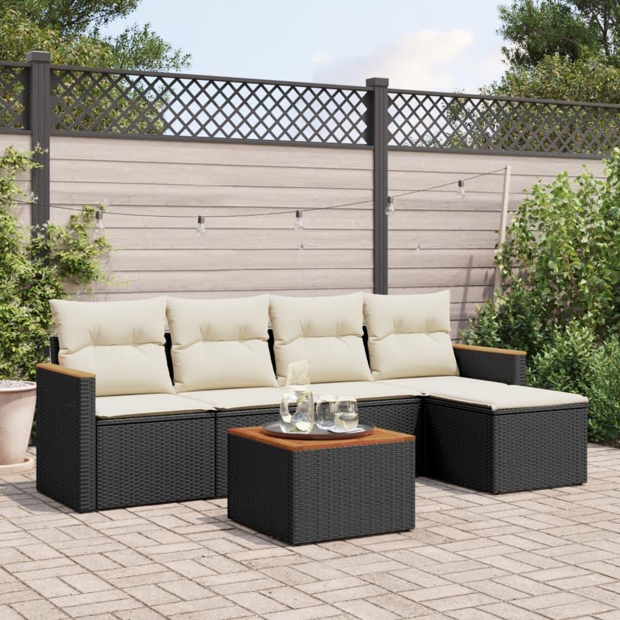VIDAXL Salon de jardin 6 pcs avec coussins noir resine tressee
