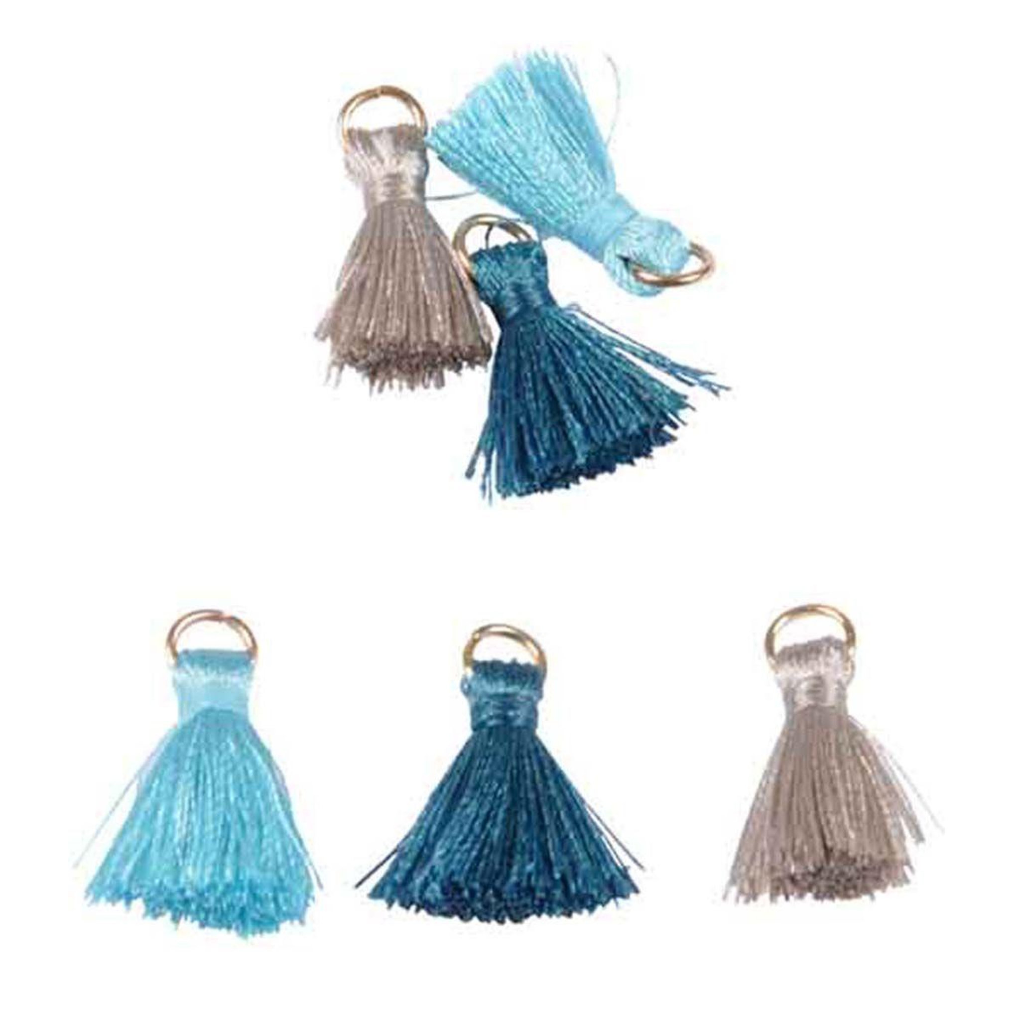 HOMEA Lot de 6 Mini Pompons  Bijoux  1cm Bleu & Gris