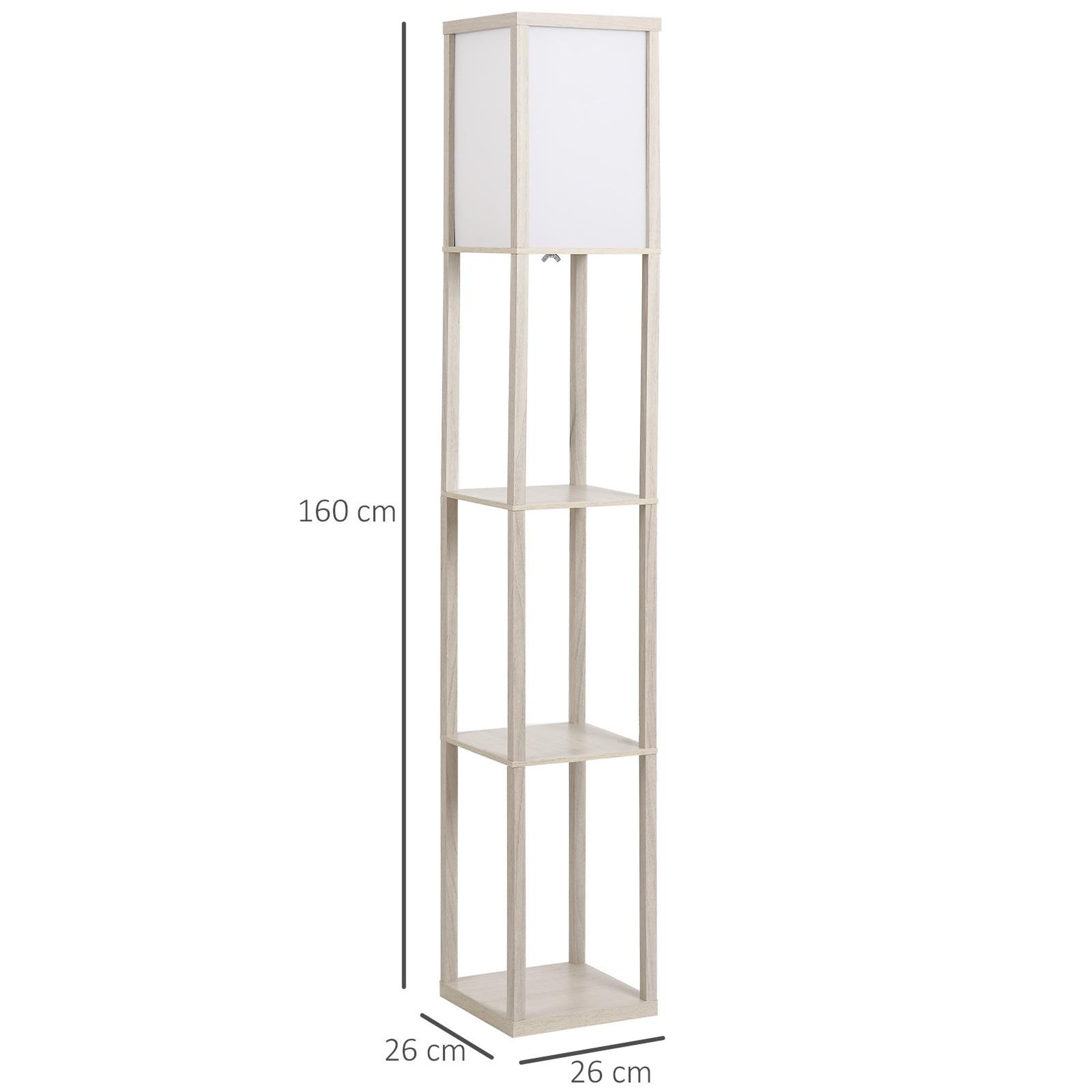 Voir la diapositive 3 : HOMCOM Lampadaire étagère lampe étagère 26L x 26l x 160H cm 3 étagères 4 niveaux MDF gris clair