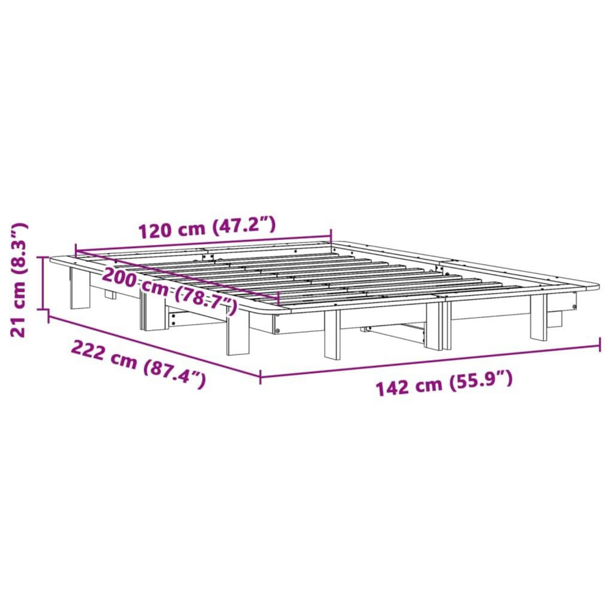 VIDAXL Cadre de lit sans matelas 120x200 cm bois de pin massif