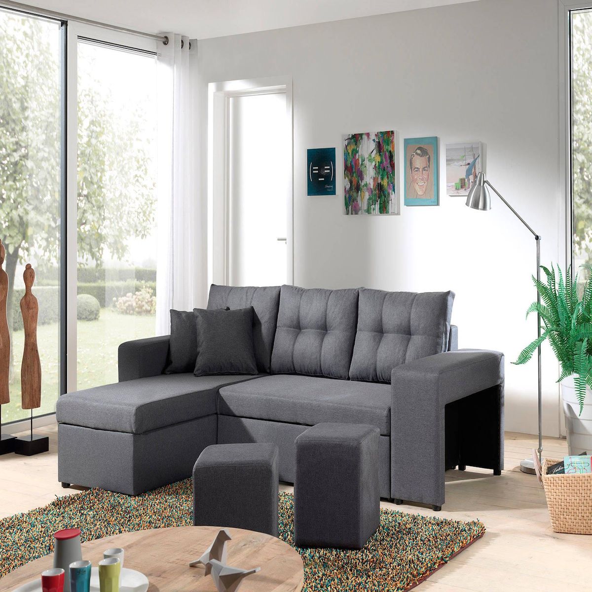 BEST MOBILIER California - canapé d'angle réversible et convertible avec coffre de rangement - gris - gris