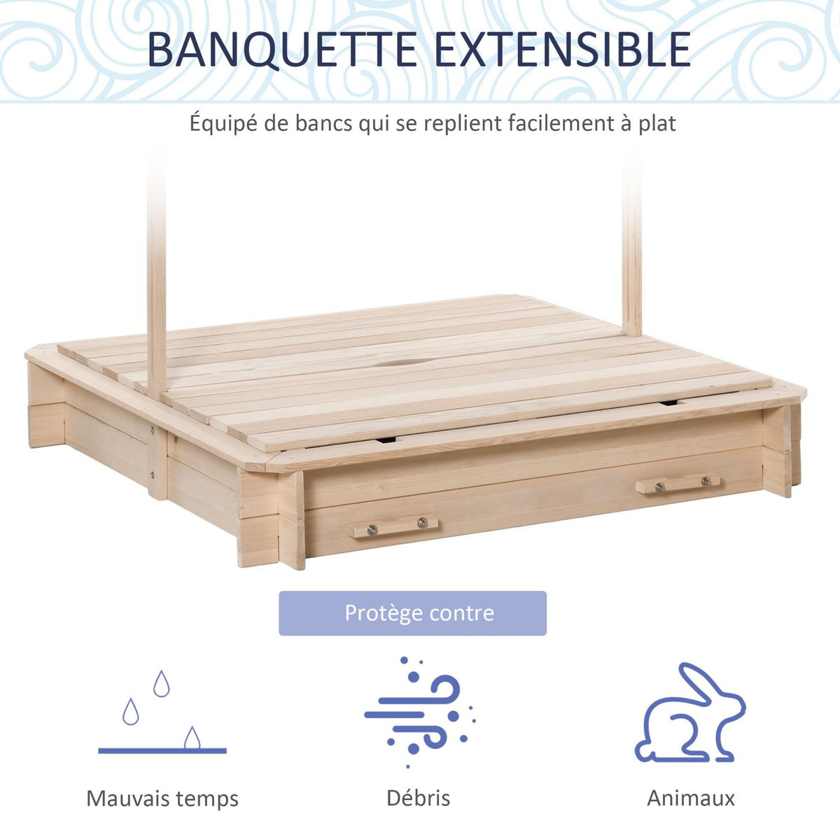 OUTSUNNY Bac à sable carré en bois pour enfant dim. 106L x 106l cm avec bancs et couvercle - auvent réglable